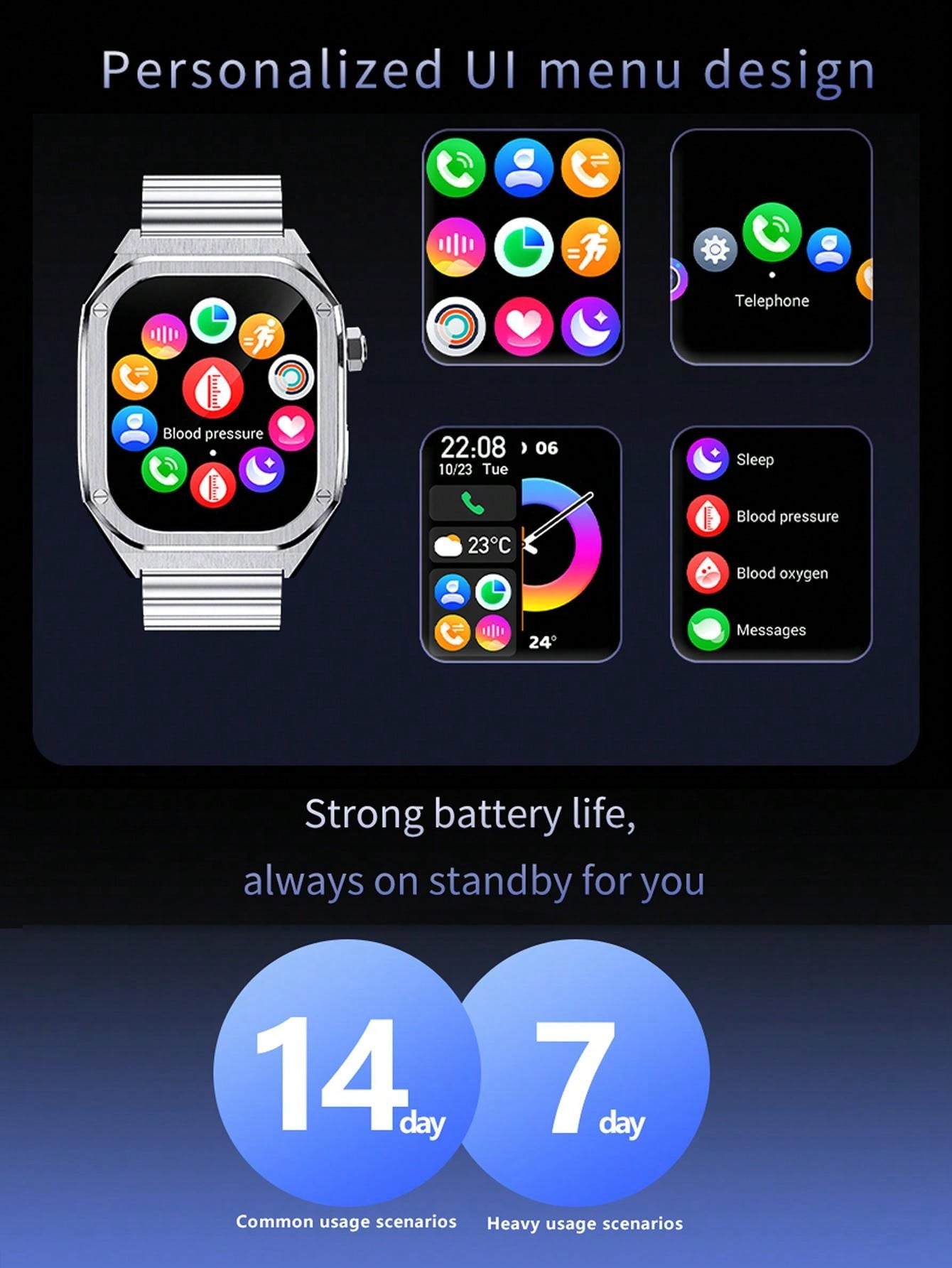 D8 1.96" Smartwatch for Men, Waterproof, 100+ Sports Modes, Fitness Tracker