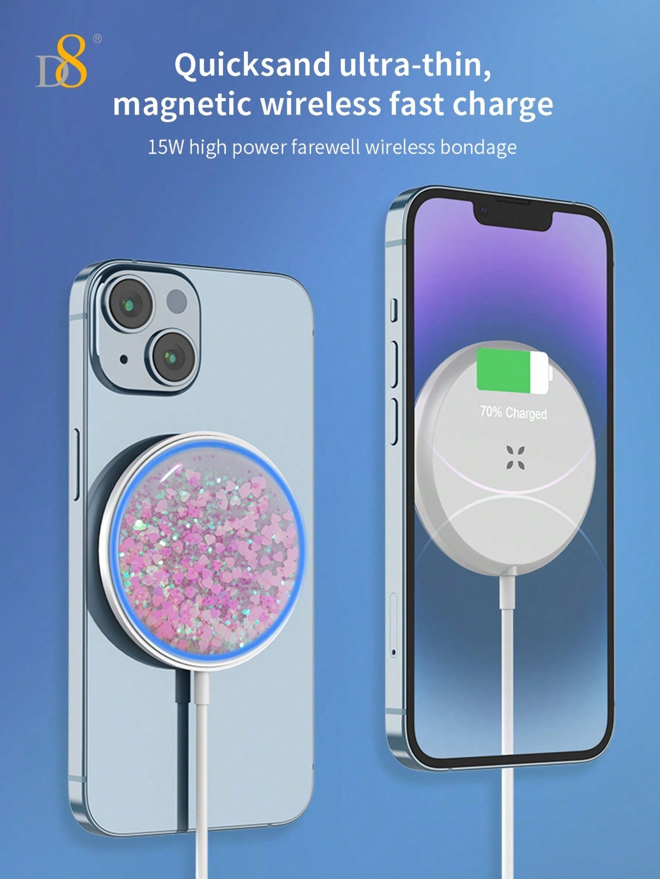 D8 15W Magnetic Wireless Charger, Strong Pad for iPhone 15/14/13/12 Pro