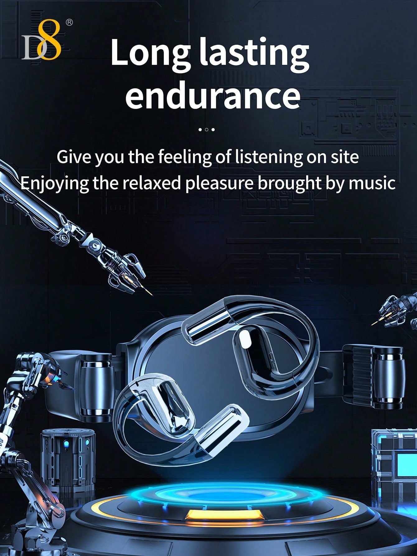 D8 Open-Ear Sport Headphones, 5.2 Stereo, Bass Boost, 7H Playtime, IPX5