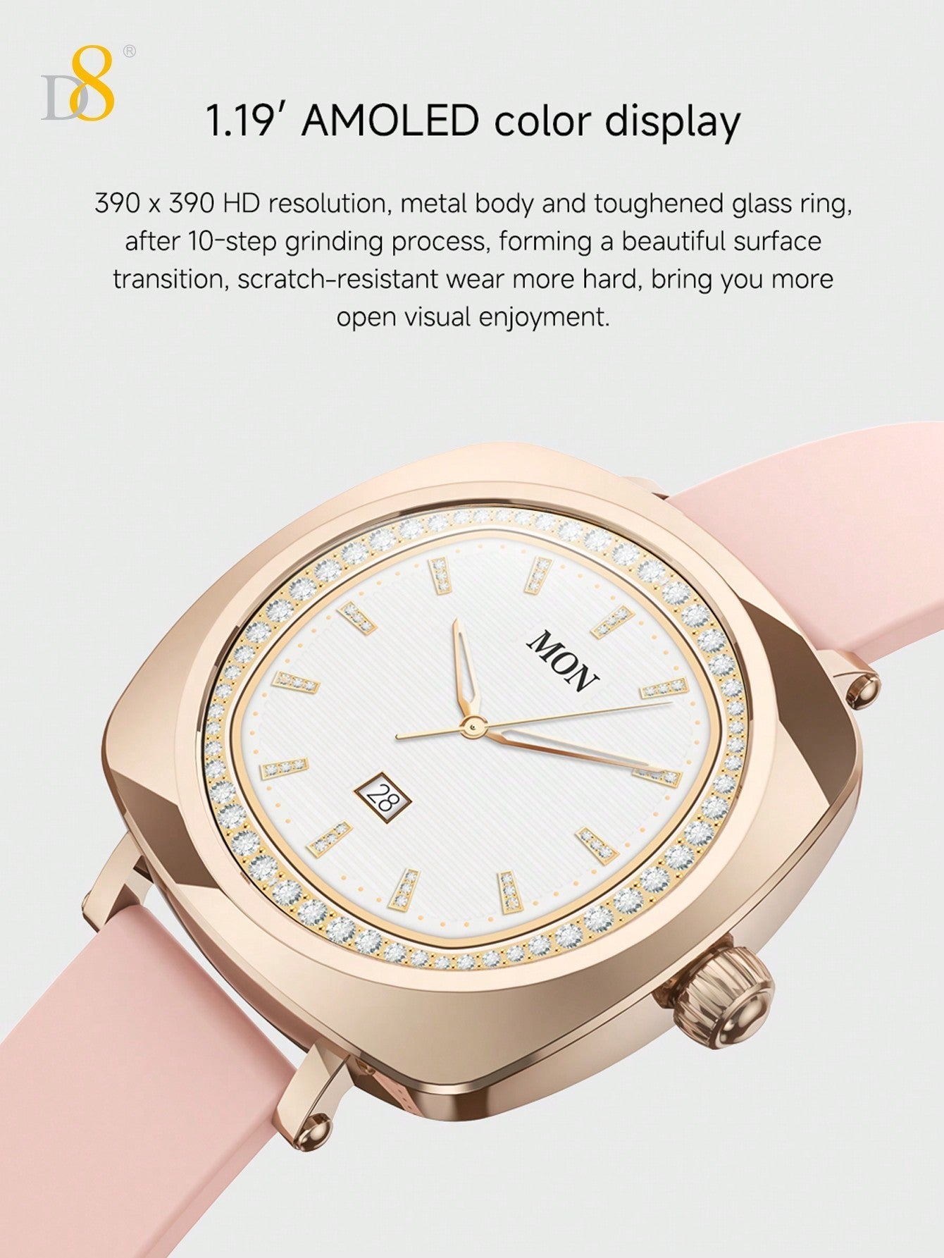 D8 Women's Smartwatch, 1.19", IP67 Waterproof, Calls, 100+ Sports Modes