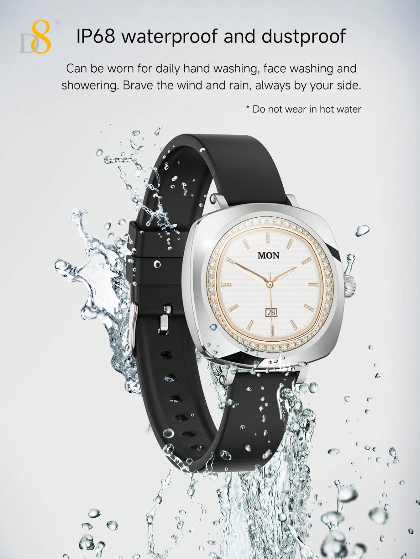 D8 Women's Smartwatch, 1.19", IP67 Waterproof, Calls, 100+ Sports Modes