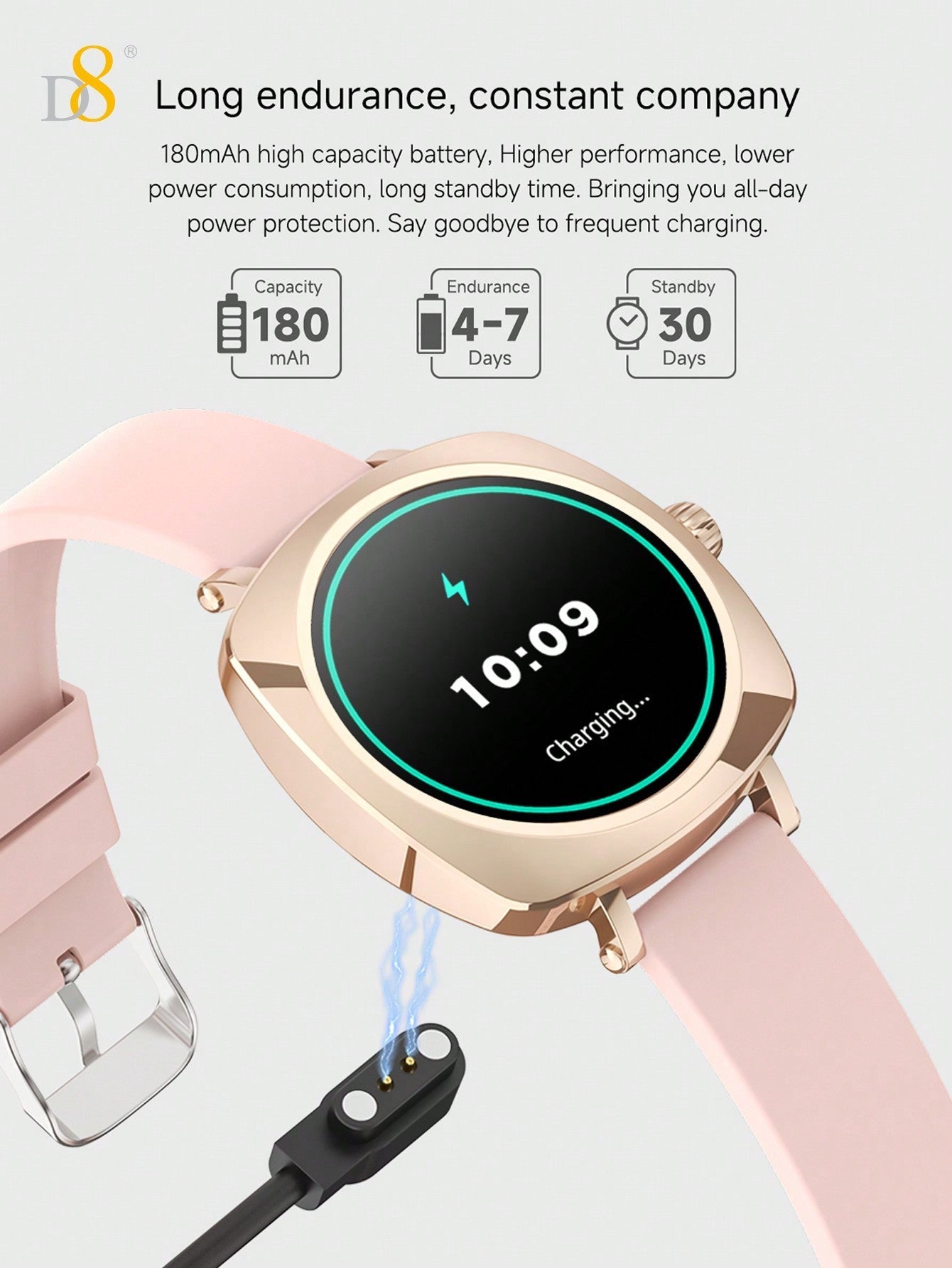 D8 Women's Smartwatch, 1.19", IP67 Waterproof, Calls, 100+ Sports Modes