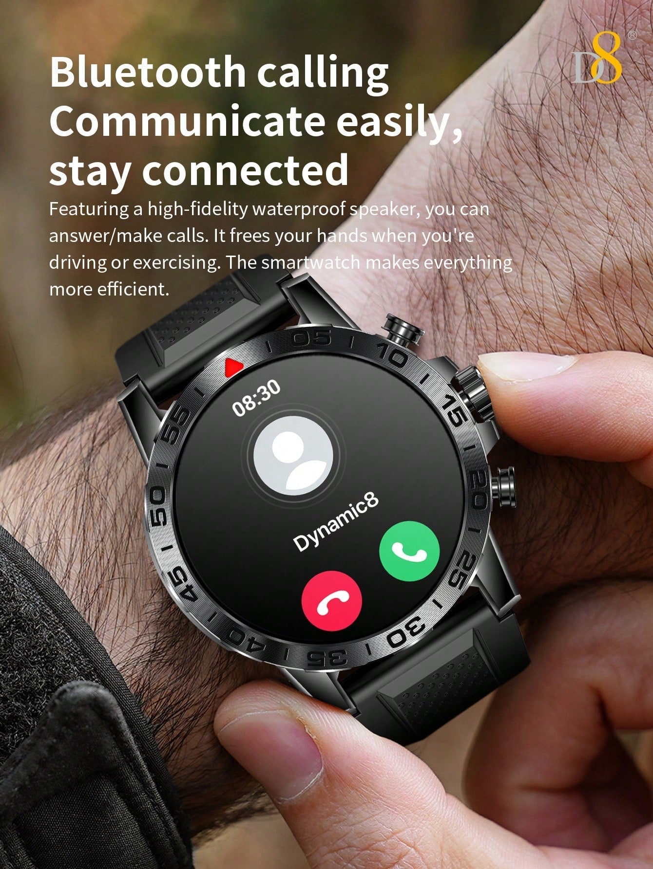 D8 Men's Rugged Smartwatch, 1.39" HD, IP67 Waterproof, 100 Sports Modes