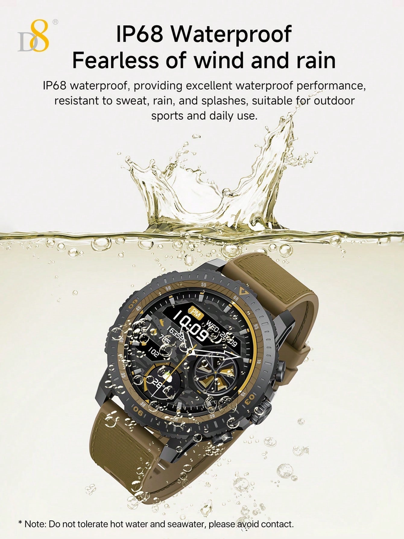 D8 Men's Rugged Smartwatch, 25-Day Battery, 1.43" AMOLED, IP67, 100 Sports