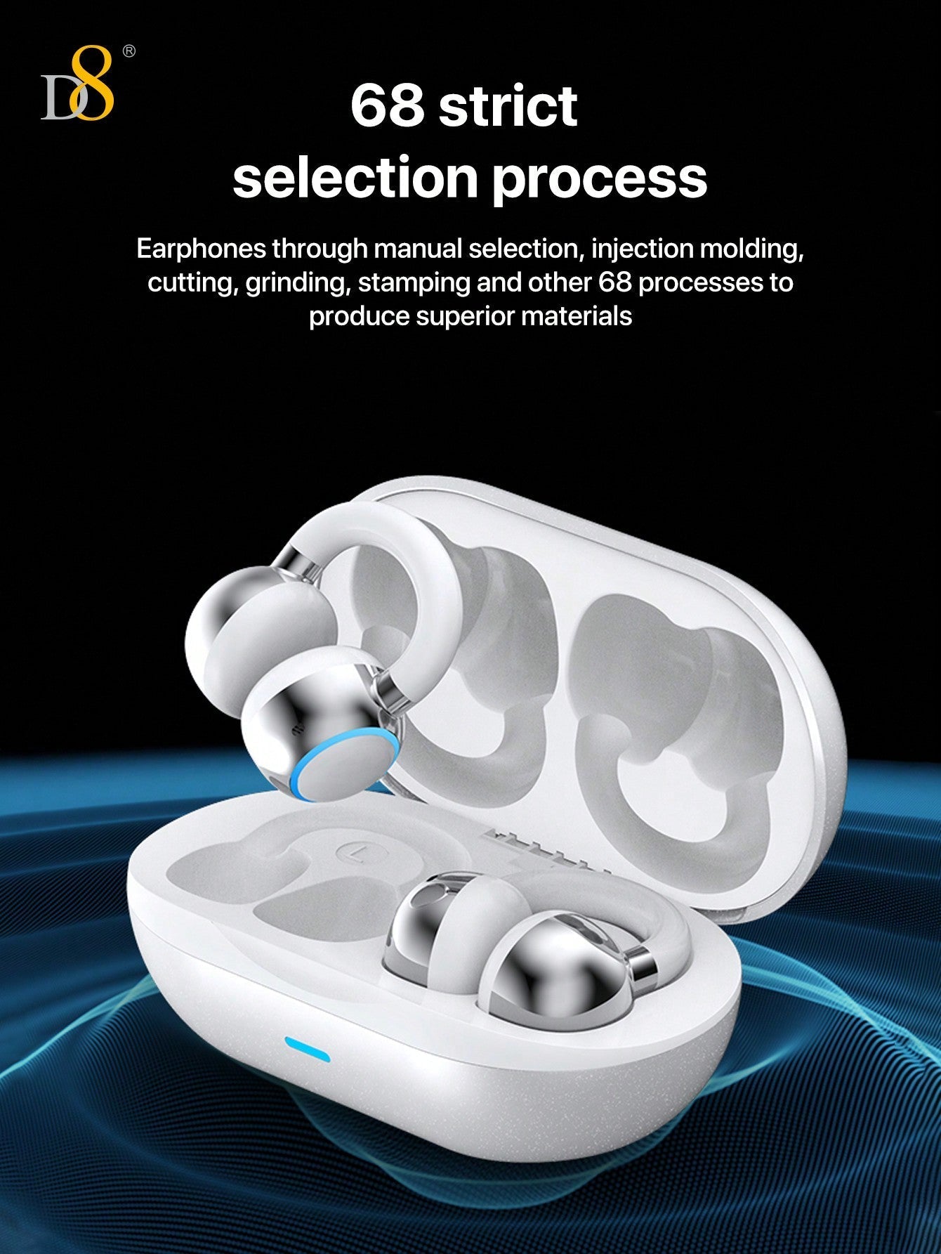 D8 Wireless Open-Ear Headphones, Sport Earhooks, C3 Calling, Sweat-Proof