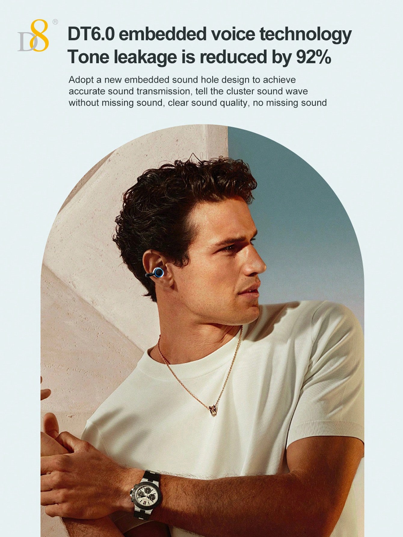 D8 Wireless Open-Ear Headphones, Sport Earhooks, C3 Calling, Sweat-Proof