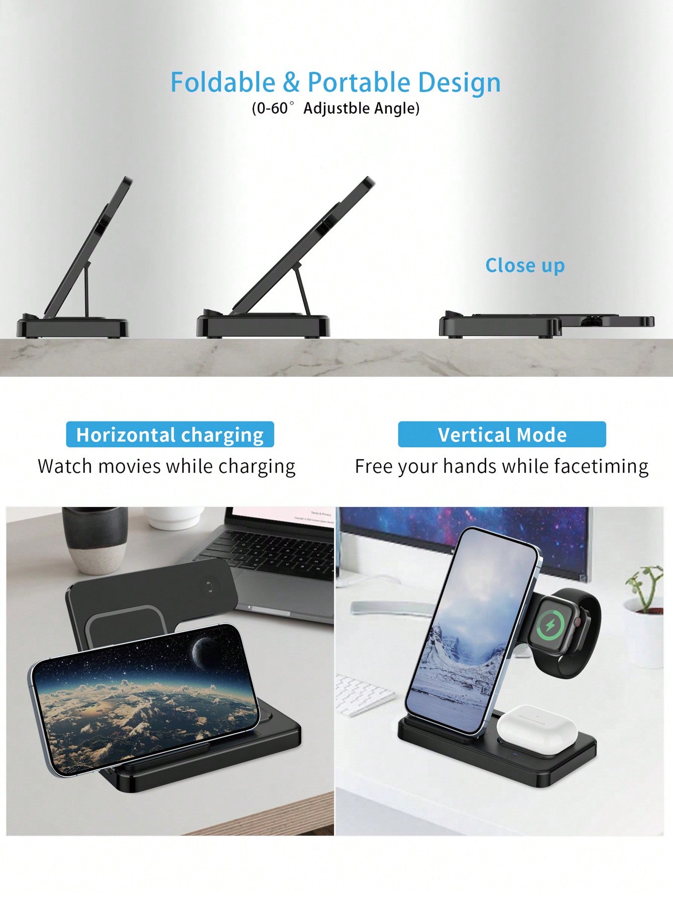 D8 3-in-1 Wireless Charger, for iPhone/Watch/AirPods, Ideal Gift Station