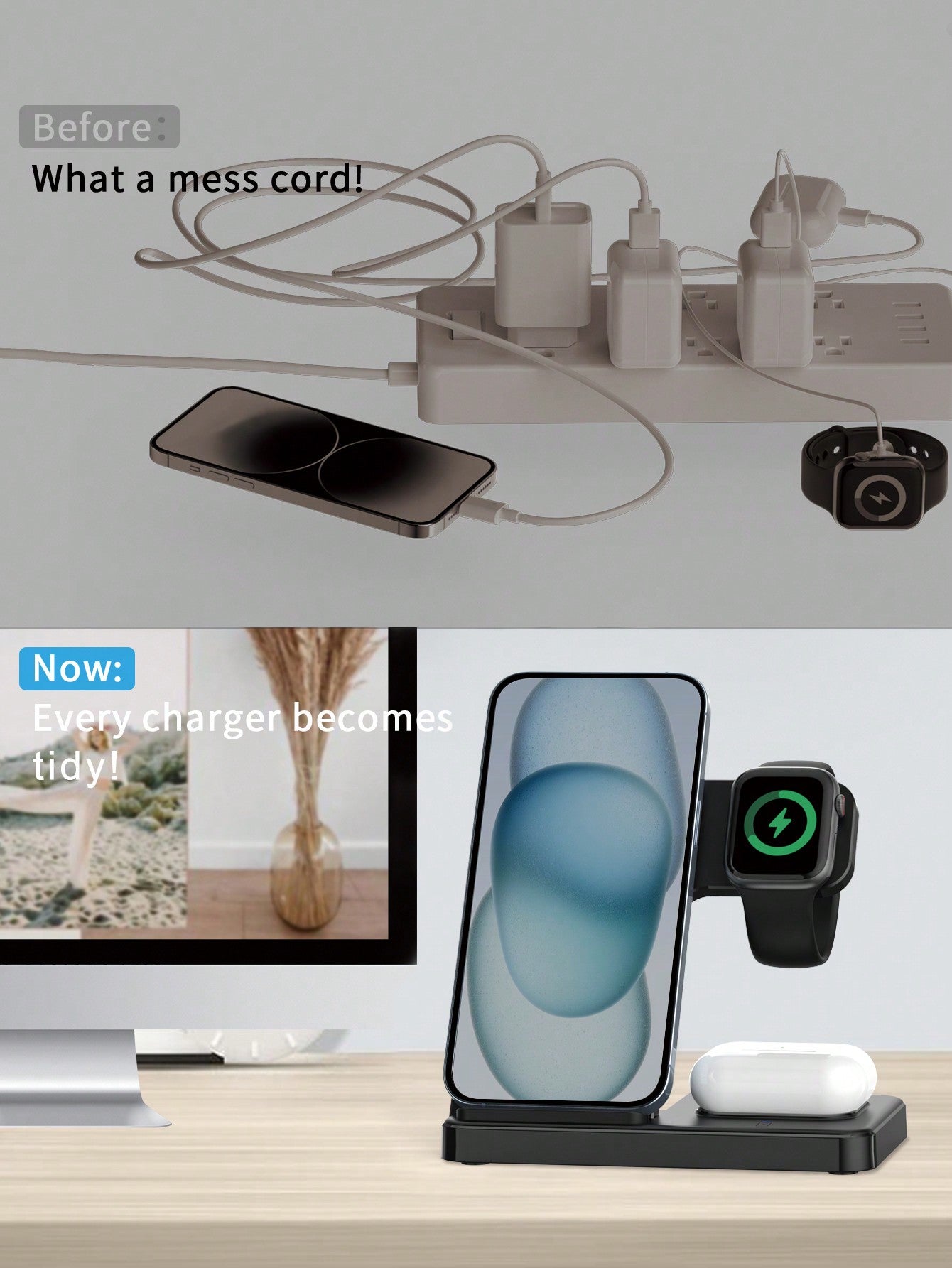 D8 3-in-1 Wireless Charger, for iPhone/Watch/AirPods, Ideal Gift Station