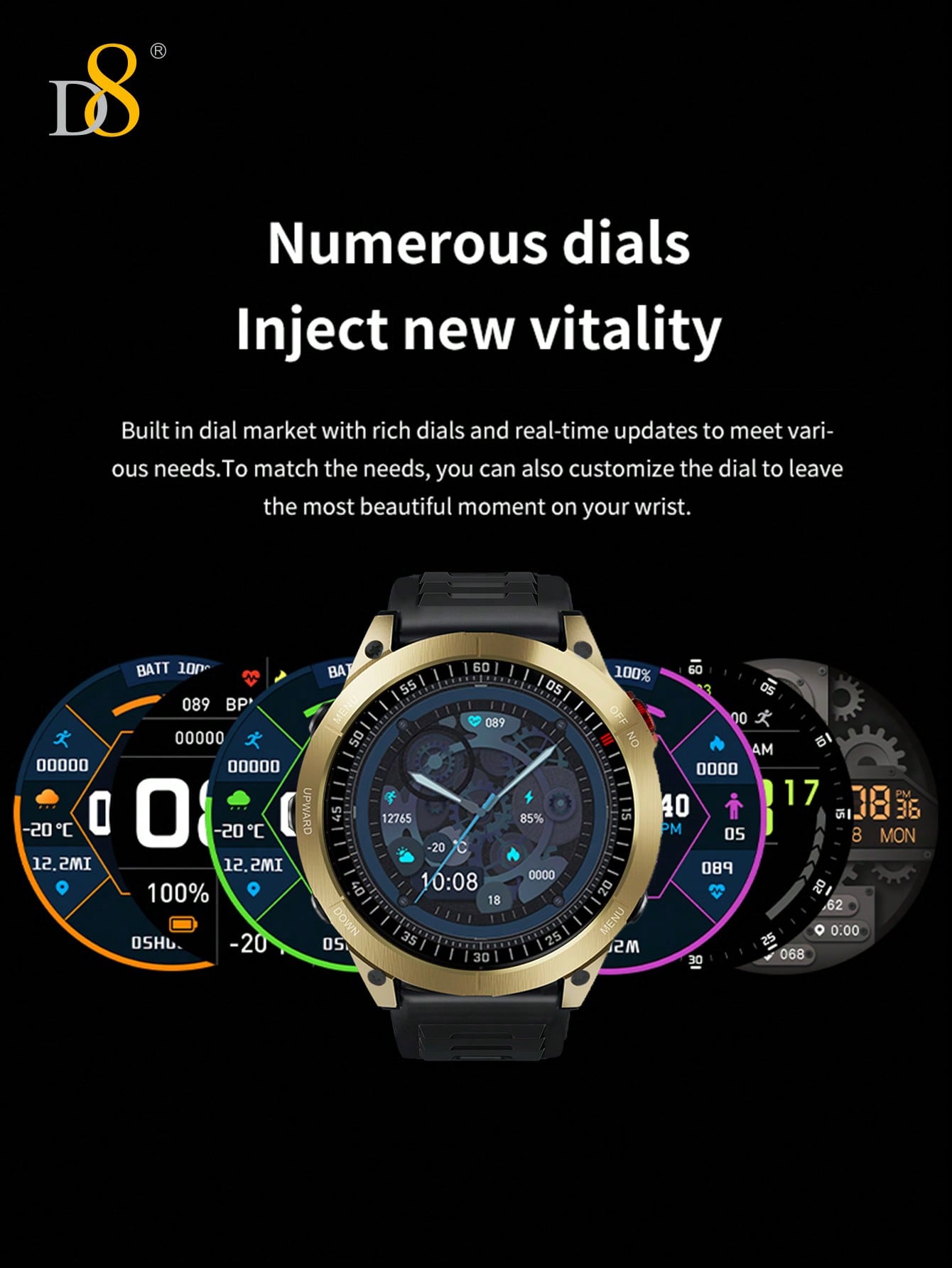 D8 1.5" Smartwatch for Men, IP67 Waterproof, 100+ Sport Modes, Fitness Call