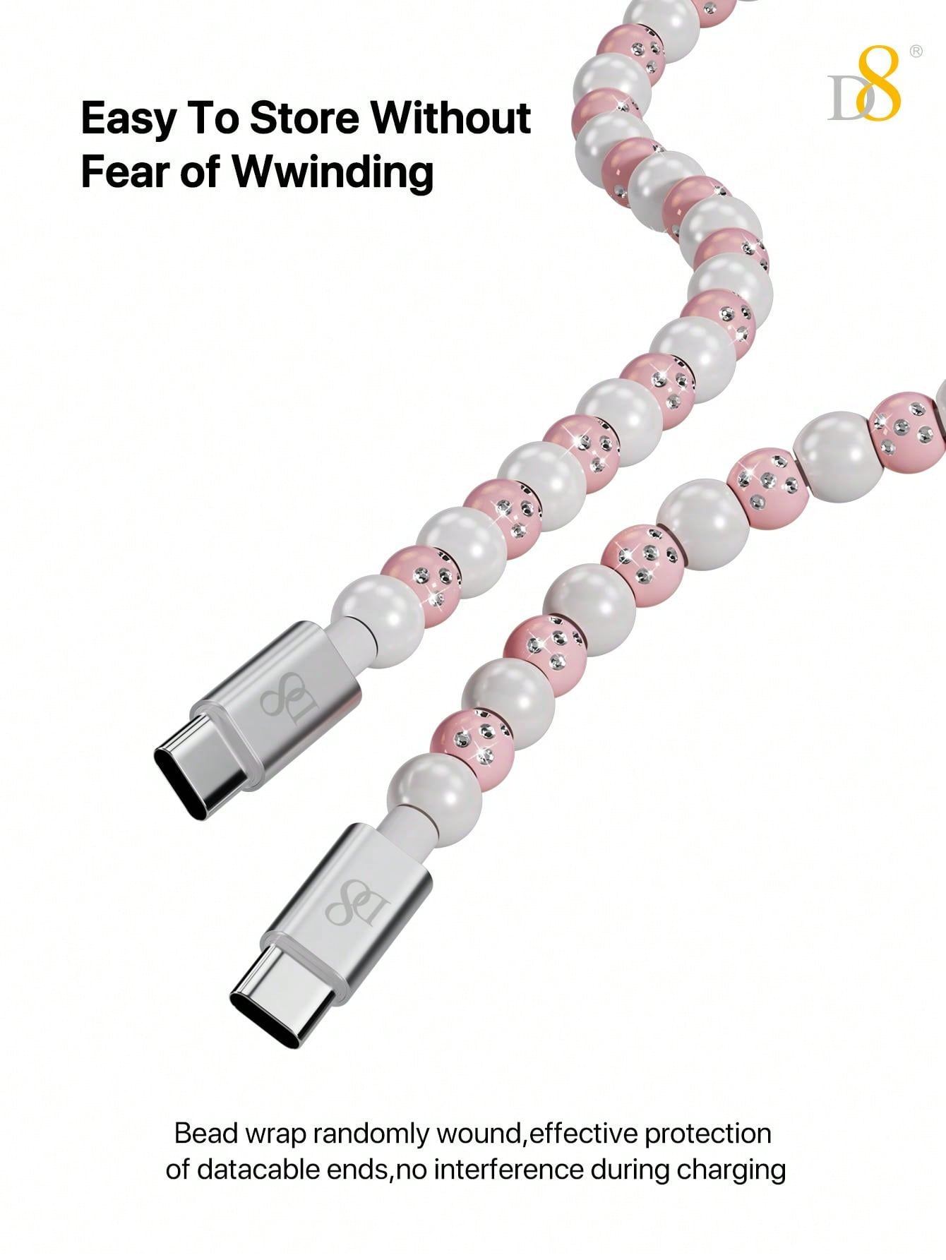 D8 USB C to Type C Cable – 3.3ft PD 60W Fast Charging, Beaded Braided Cord, Compatible with iPhone 15, iPad Pro, Galaxy S22