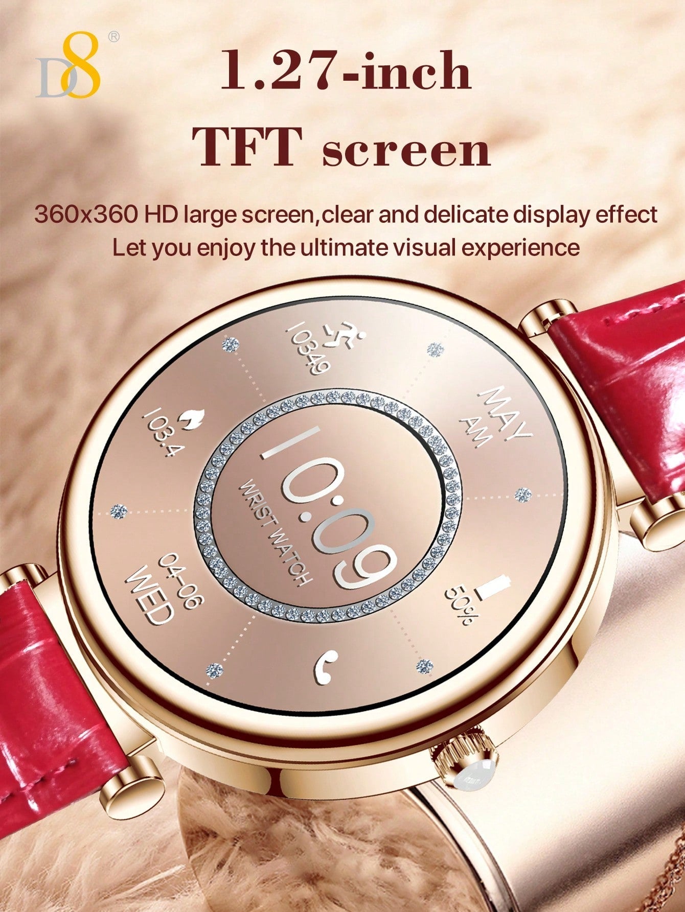 D8 Women's Smartwatch, Call Function, 1.27" Display, 100+ Sports, IP67 Rated