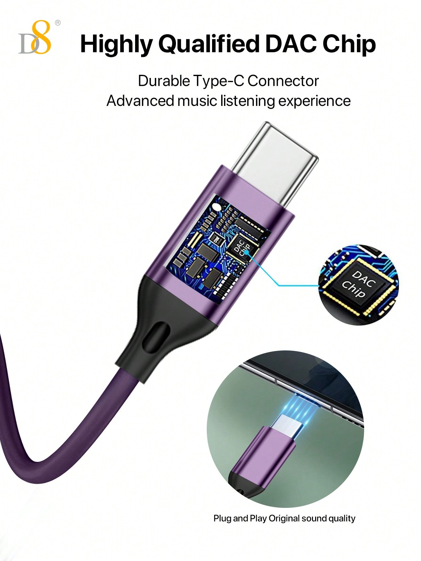 D8 USB-C Headphones, In-Ear, Mic & Volume Control, for iPhone/Galaxy/iPad