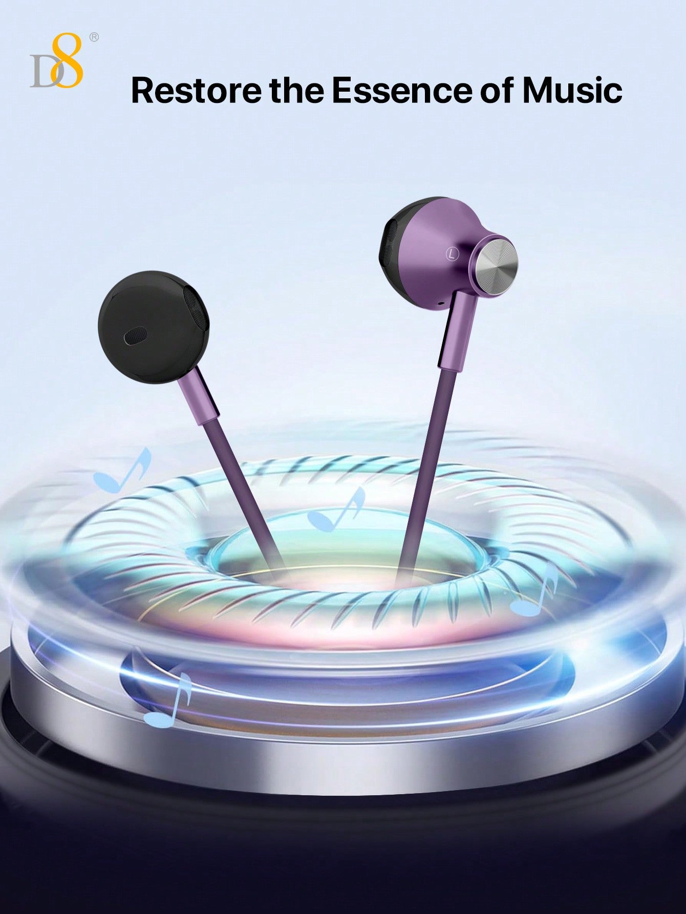 D8 USB-C Headphones, In-Ear, Mic & Volume Control, for iPhone/Galaxy/iPad