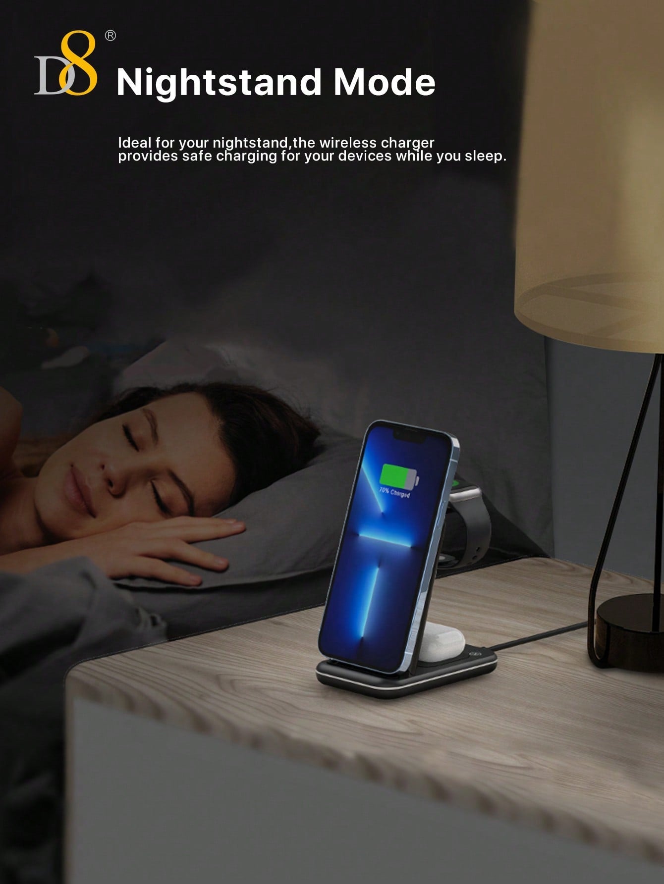 D8 3-in-1 Wireless Charger, Fast Charging Dock for iPhone/Watch/AirPods