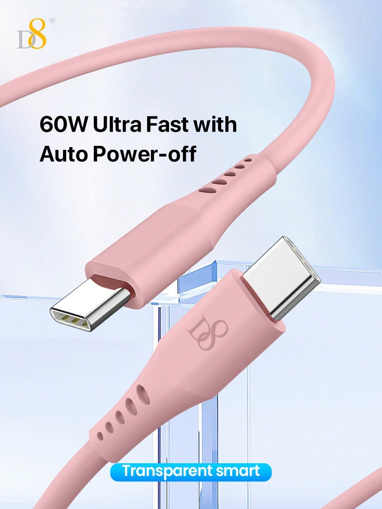 D8 USB C To USB C Cable, Soft Silicone USB C Cord, (1M)USB 2.0 Type C Charger Cable 3A Fast Charging Compatible With Macbook