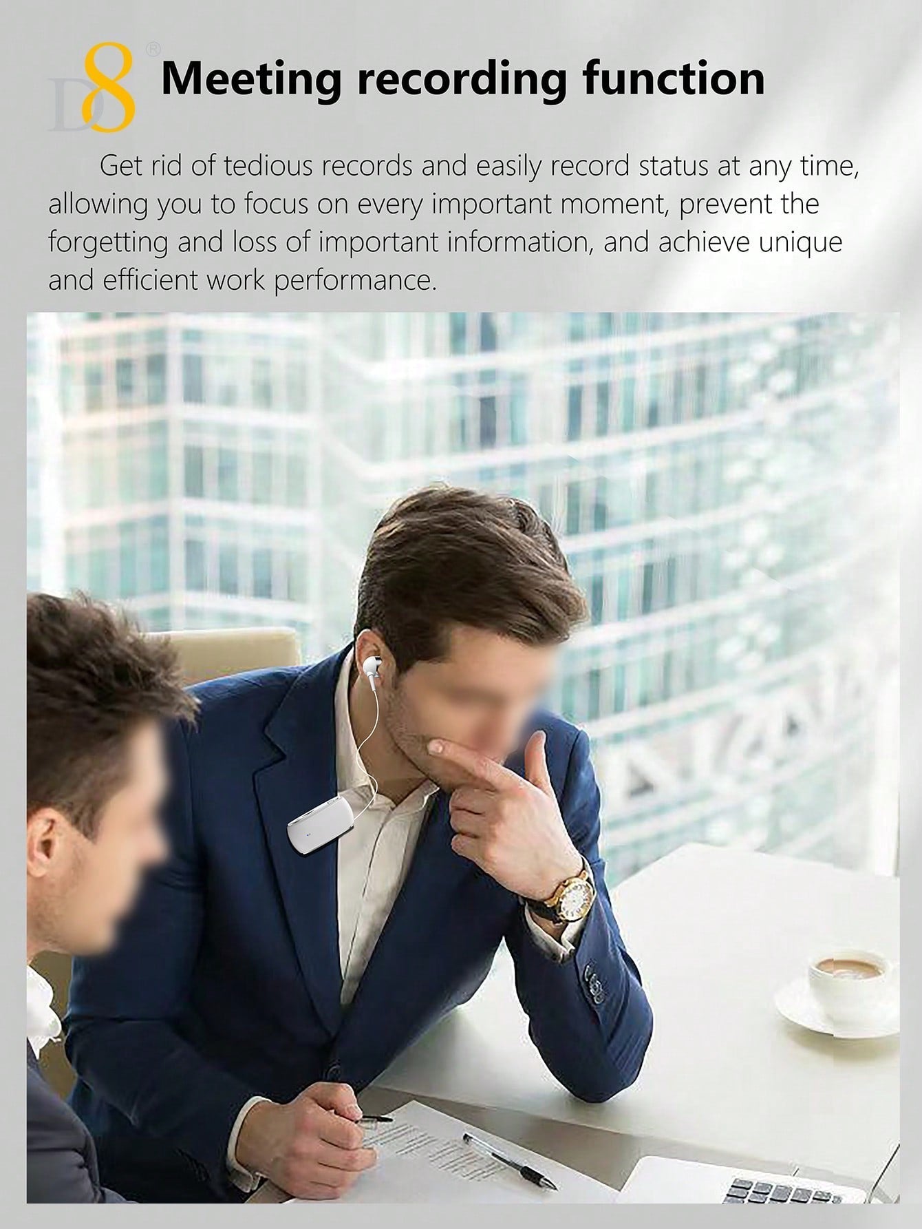 D8 Retractable Wireless Headset, V5.3 Noise Cancelling, 12Hrs Talk Time
