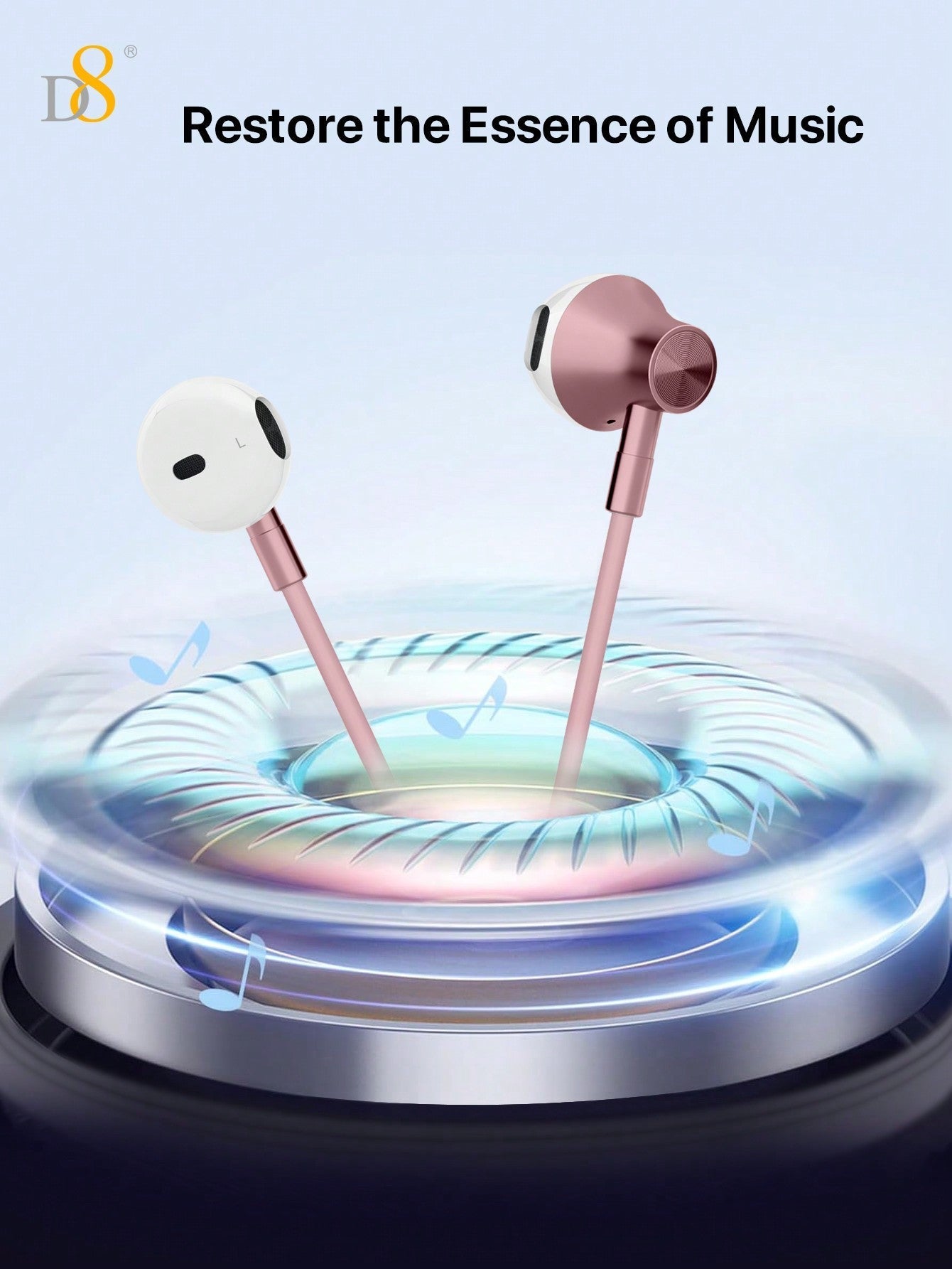 D8 Wired In-Ear Headphones with Lightning Connector – MFi Certified, Noise-Isolating, Mic & Volume Control