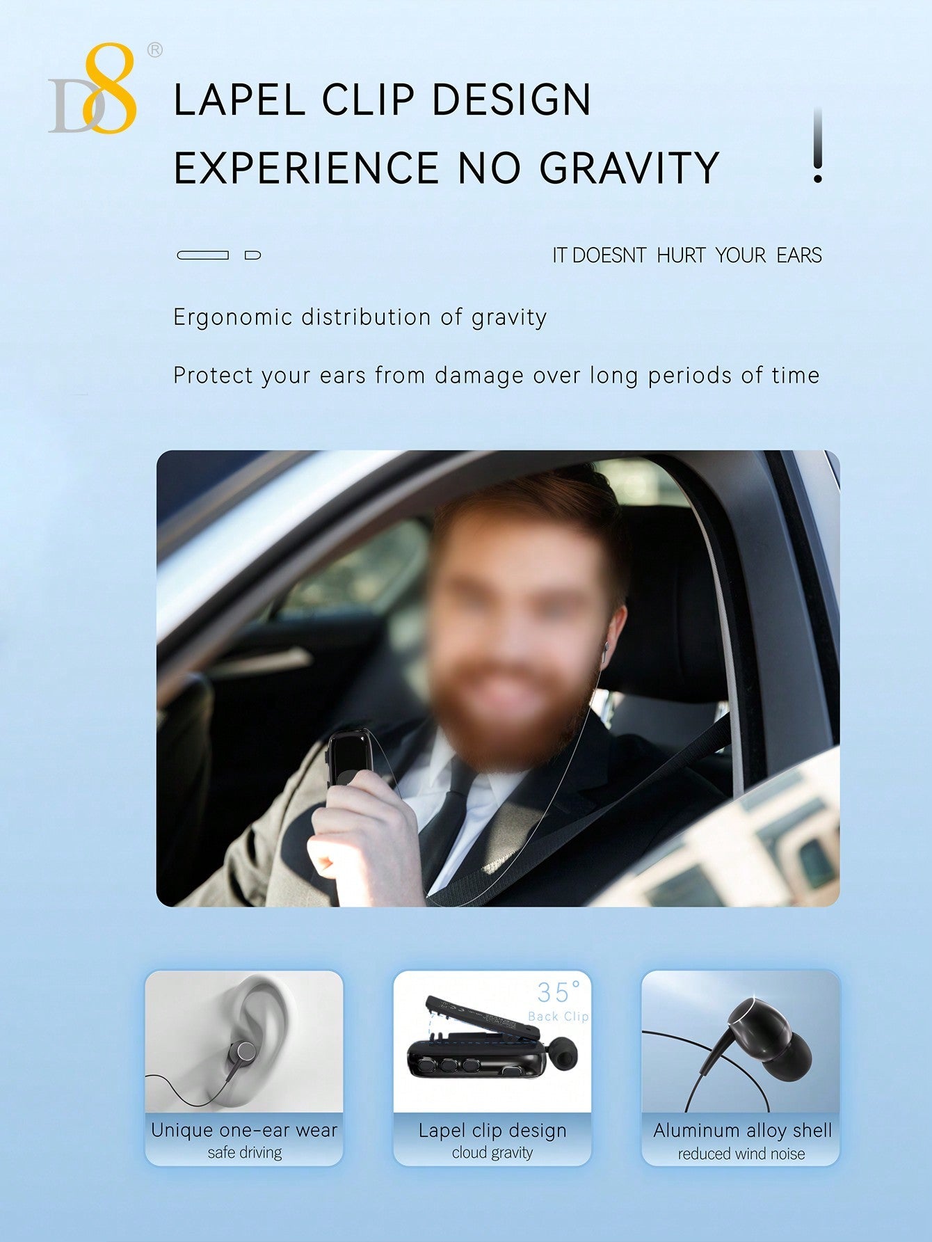 D8 Retractable Headset, LCD Display, Noise Cancelling, 20Hrs Hands-Free
