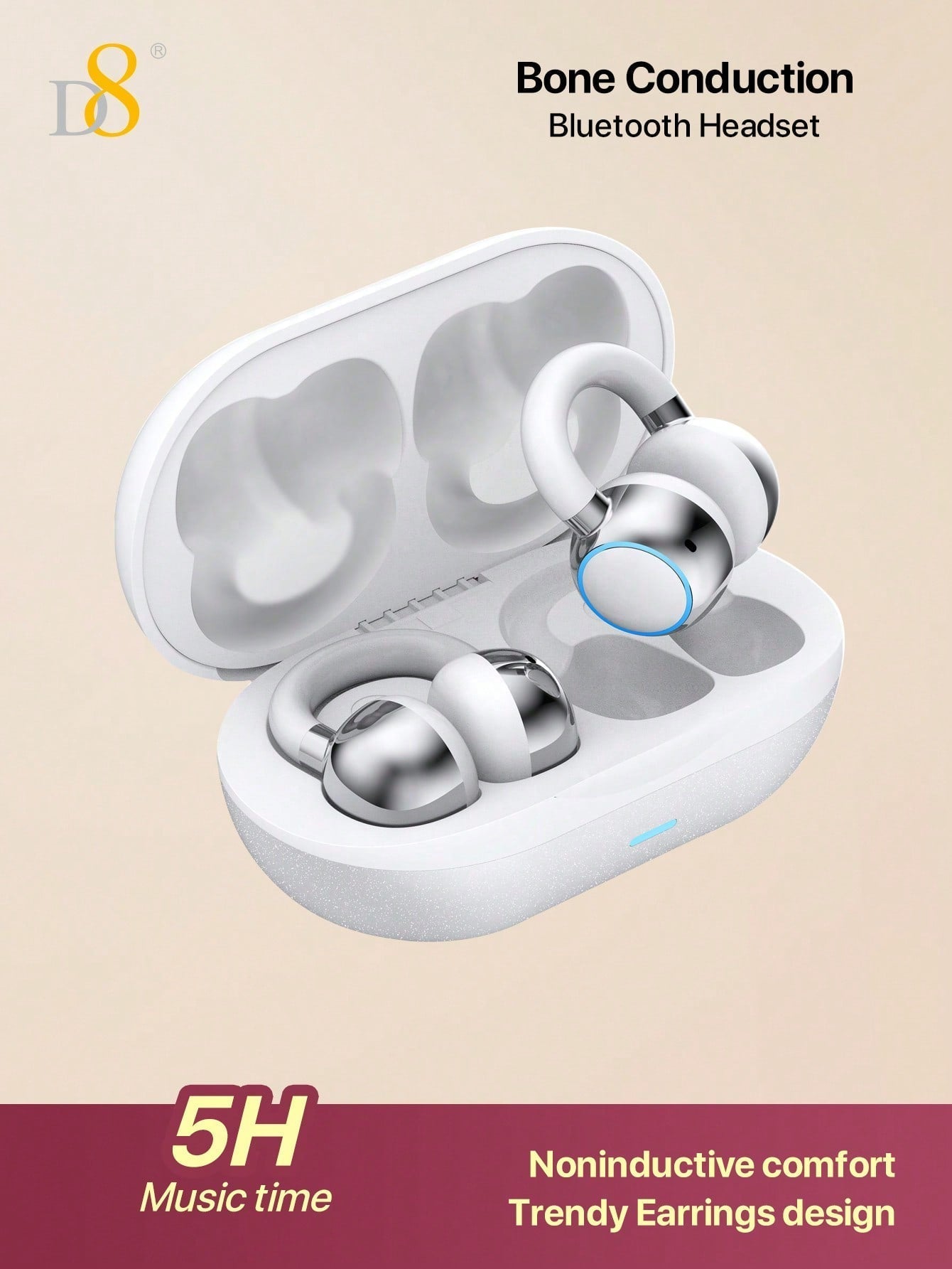 D8 Wireless Open-Ear Headphones, Sport Earhooks, C3 Calling, Sweat-Proof