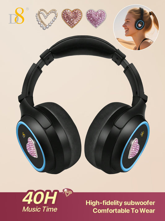 D8 Wireless  Headphones Over-Ear, with Microphone, 3.5MM Wired Stereo Headset Micro SD/TF, PC,Soft Earmuffs &Light Weight for Prolonged Wearing,Deep Bass for Home Office Cellphone PC Ect. Holiday Gift Valentine's Day Gift Christmas Gifts,Must-Haves