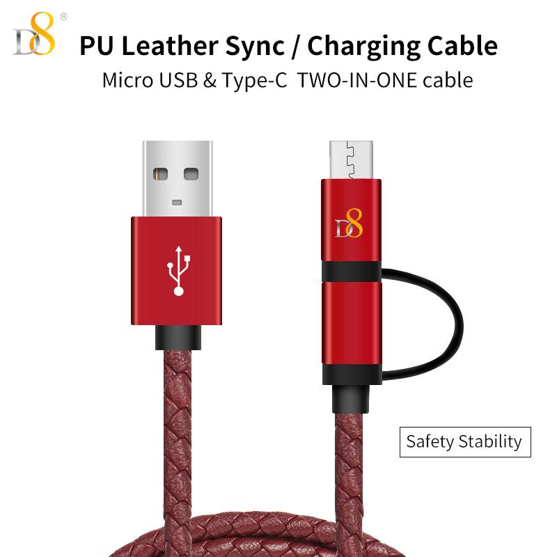 D8 2in1 Micro & USB-C PU Leather Cable Top Charging Solution