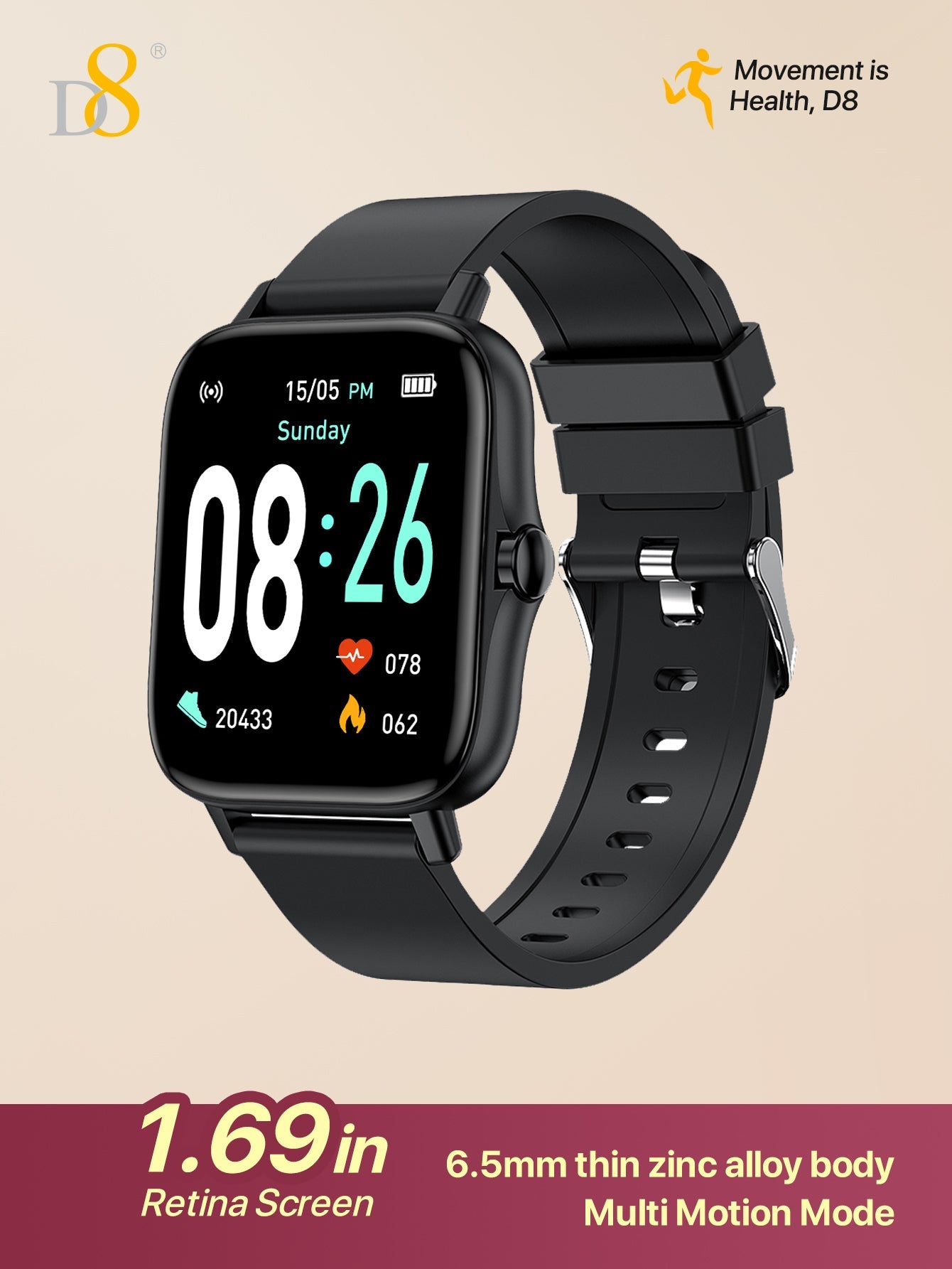 D8UP3 Smart Watch with Call Function, Health Monitoring, Sport Detection, Fitness Tracker for Men and Women, Compatible with iOS & Android