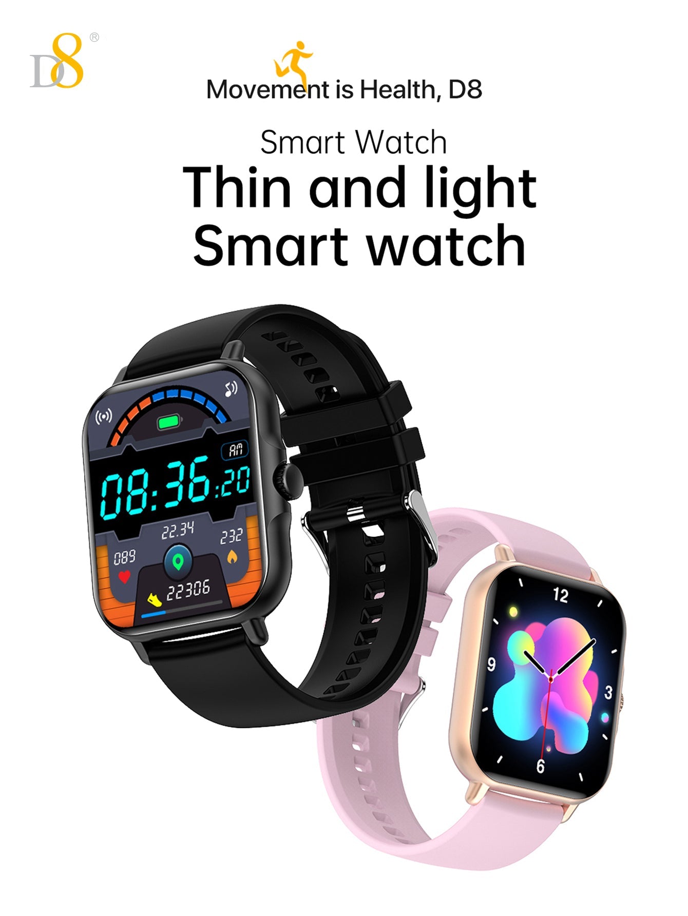 D8UP3 Smart Watch with Call Function, Health Monitoring, Sport Detection, Fitness Tracker for Men and Women, Compatible with iOS & Android