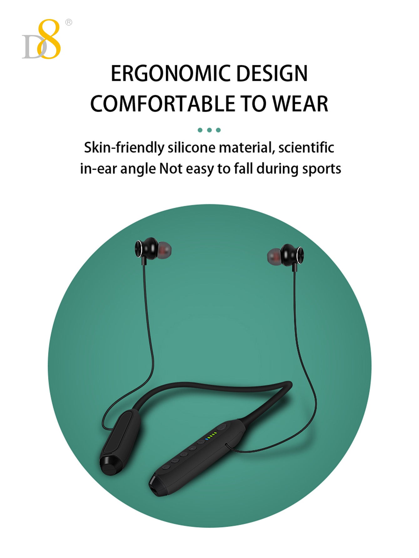 D8 Around The Neck Headphones ,100 Hours Extra Long Playback with Microphone Headset, Balanced Armature Drivers Stereo in Ear Wireless Headphones, Waterproof Workout Magnetic Neckband Earphone D8 Wireless Headphones Around Neck with Mic  Long Battery Life