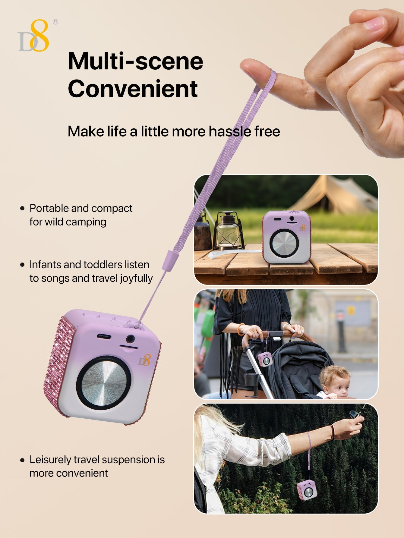 D8 Portable Bluetooth Speaker with  , 10-Hour Playtime, Wireless Stereo Pairing, 5W Stereo Sound, Enhanced Bass, Built in Mic for Sports,Bluetooth 5,  Electronics for Home, Outdoors, Travel or Home,Outdoors,Hiking, Camping,Birthday Gift