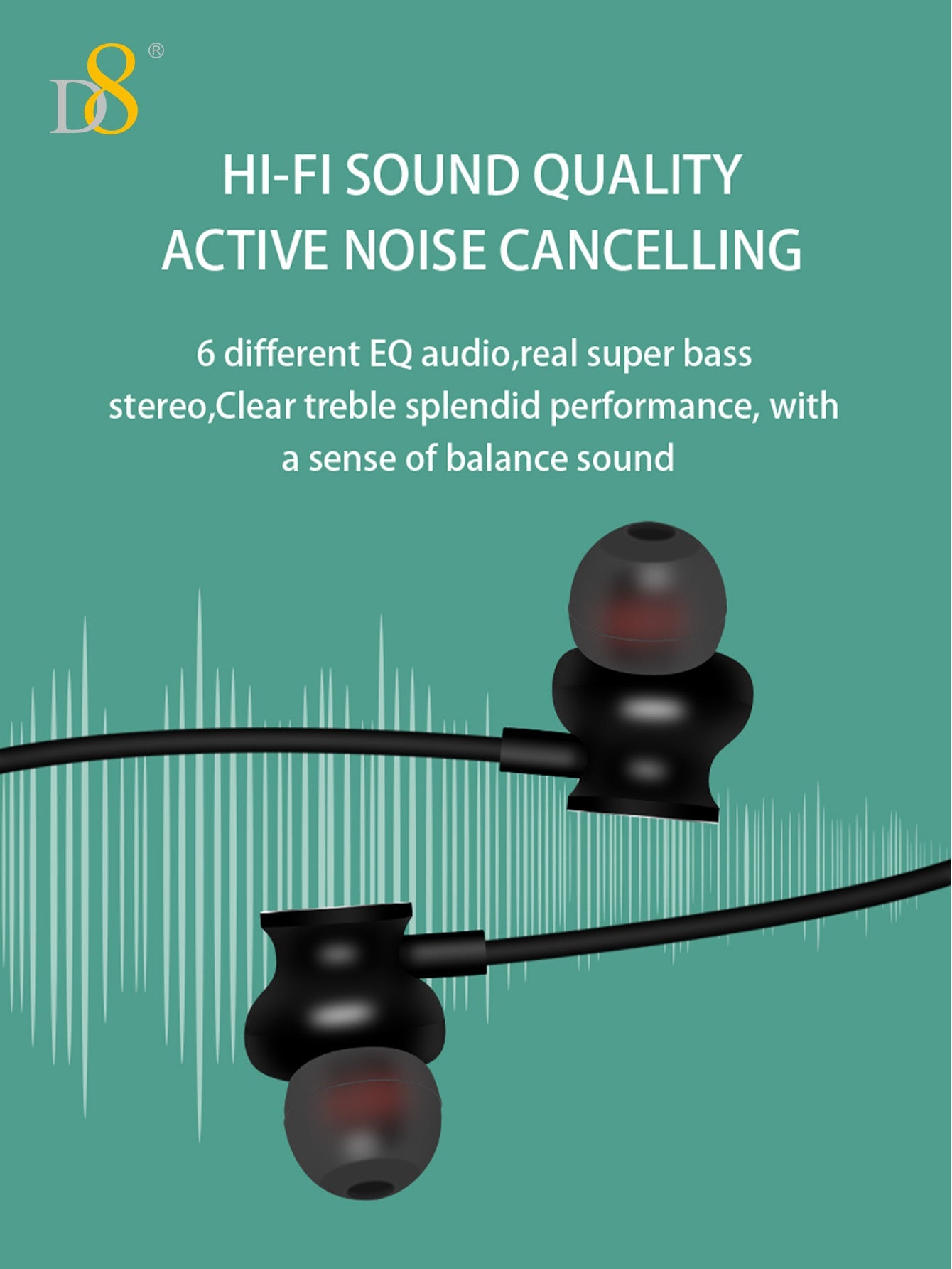 D8 Around The Neck Headphones ,100 Hours Extra Long Playback with Microphone Headset, Balanced Armature Drivers Stereo in Ear Wireless Headphones, Waterproof Workout Magnetic Neckband Earphone D8 Wireless Headphones Around Neck with Mic  Long Battery Life