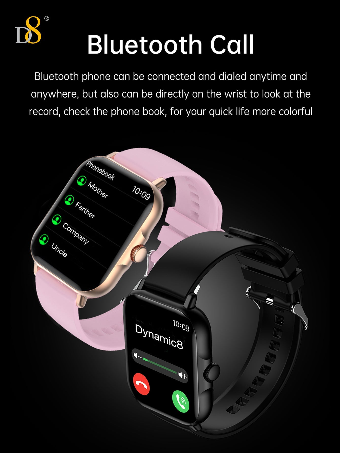 D8UP3 Smart Watch with Call Function, Health Monitoring, Sport Detection, Fitness Tracker for Men and Women, Compatible with iOS & Android