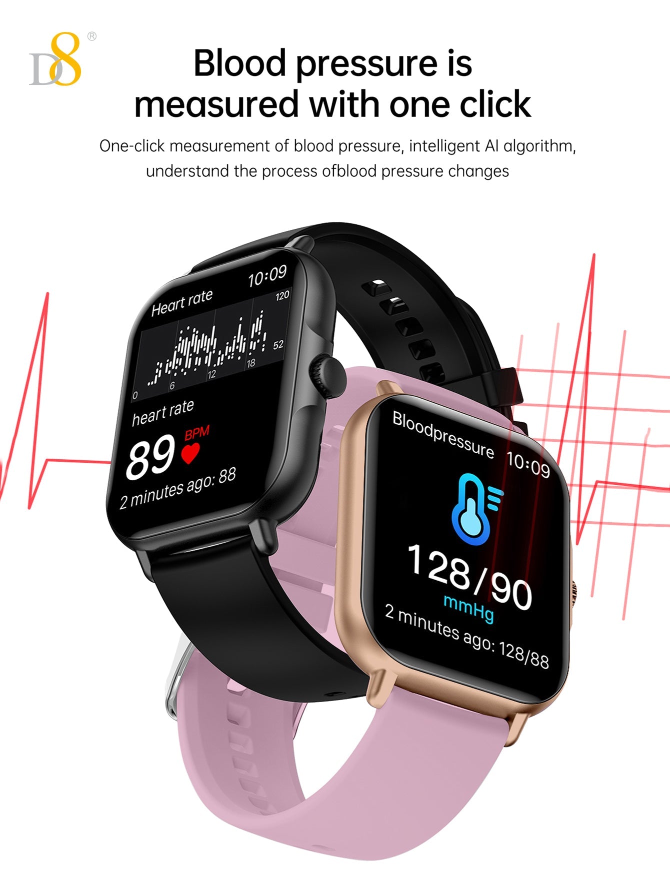 D8UP3 Smart Watch with Call Function, Health Monitoring, Sport Detection, Fitness Tracker for Men and Women, Compatible with iOS & Android
