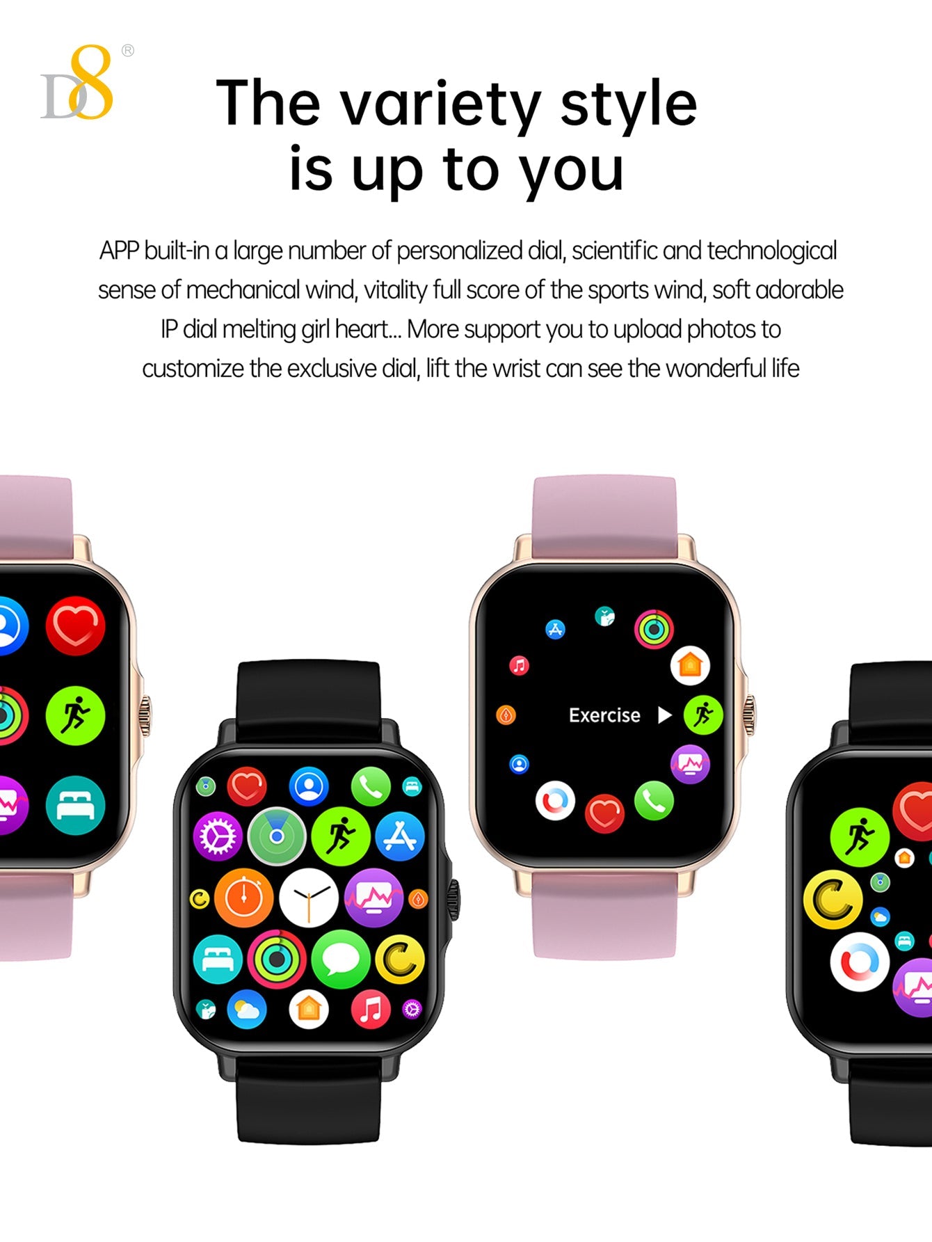 D8UP3 Smart Watch with Call Function, Health Monitoring, Sport Detection, Fitness Tracker for Men and Women, Compatible with iOS & Android