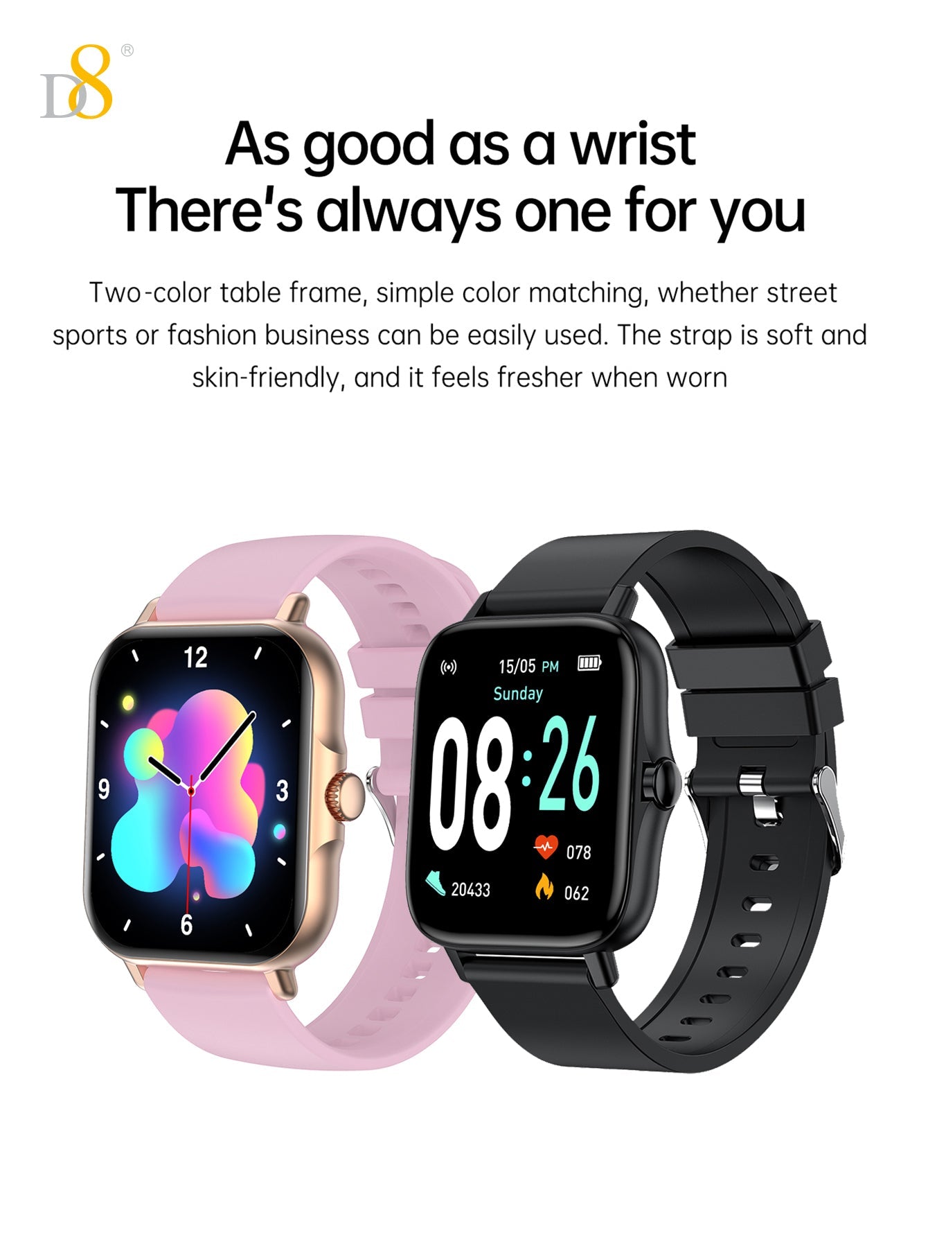 D8UP3 Smart Watch with Call Function, Health Monitoring, Sport Detection, Fitness Tracker for Men and Women, Compatible with iOS & Android