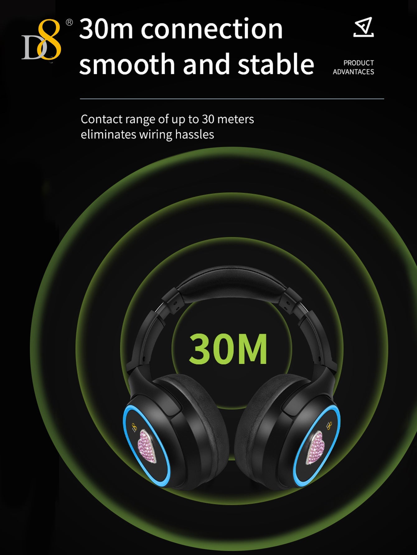 D8 Wireless  Headphones Over-Ear, with Microphone, 3.5MM Wired Stereo Headset Micro SD/TF, PC,Soft Earmuffs &Light Weight for Prolonged Wearing,Deep Bass for Home Office Cellphone PC Ect. Holiday Gift Valentine's Day Gift Christmas Gifts,Must-Haves