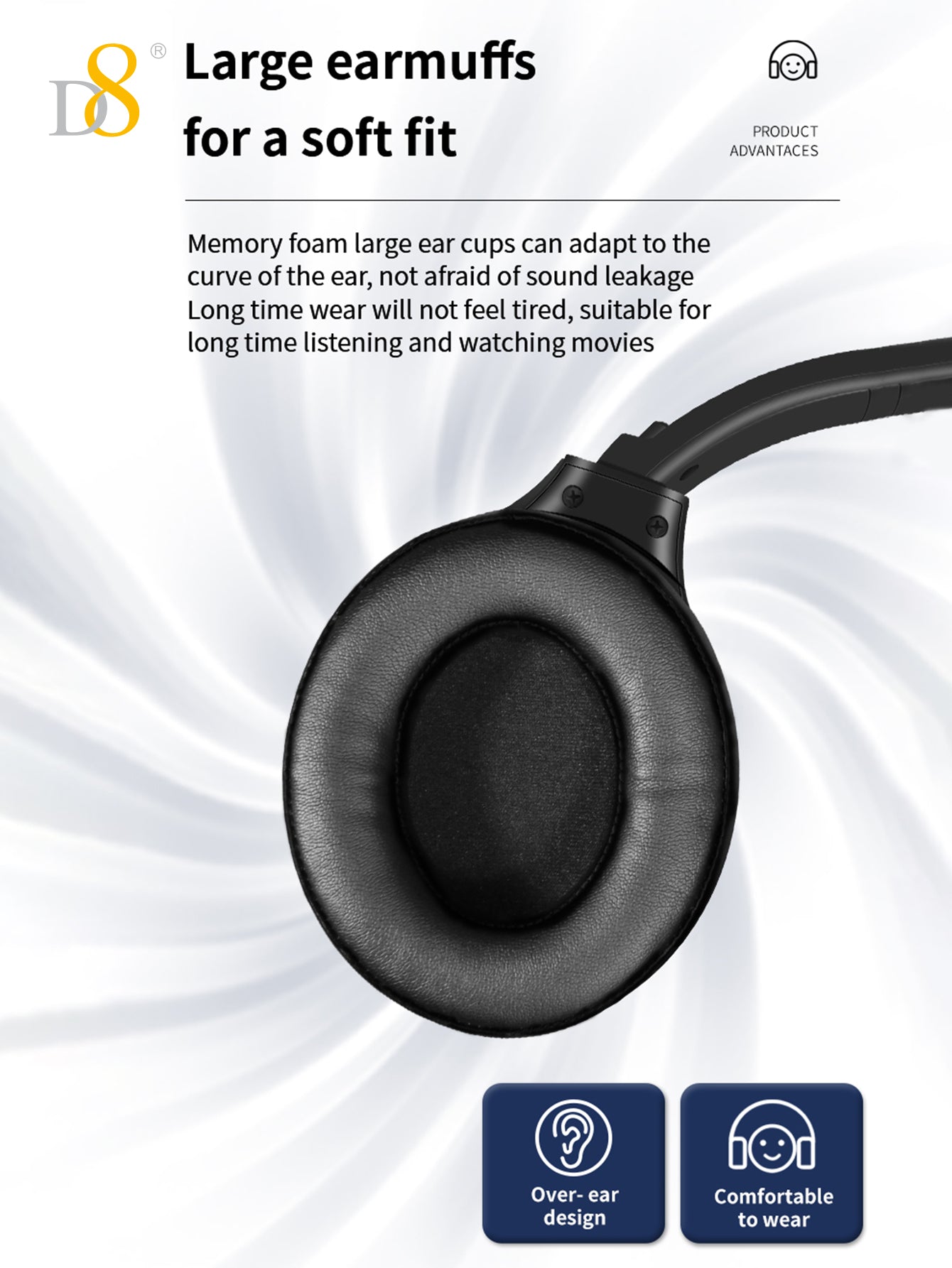 D8 Wireless  Headphones Over-Ear, with Microphone, 3.5MM Wired Stereo Headset Micro SD/TF, PC,Soft Earmuffs &Light Weight for Prolonged Wearing,Deep Bass for Home Office Cellphone PC Ect. Holiday Gift Valentine's Day Gift Christmas Gifts,Must-Haves