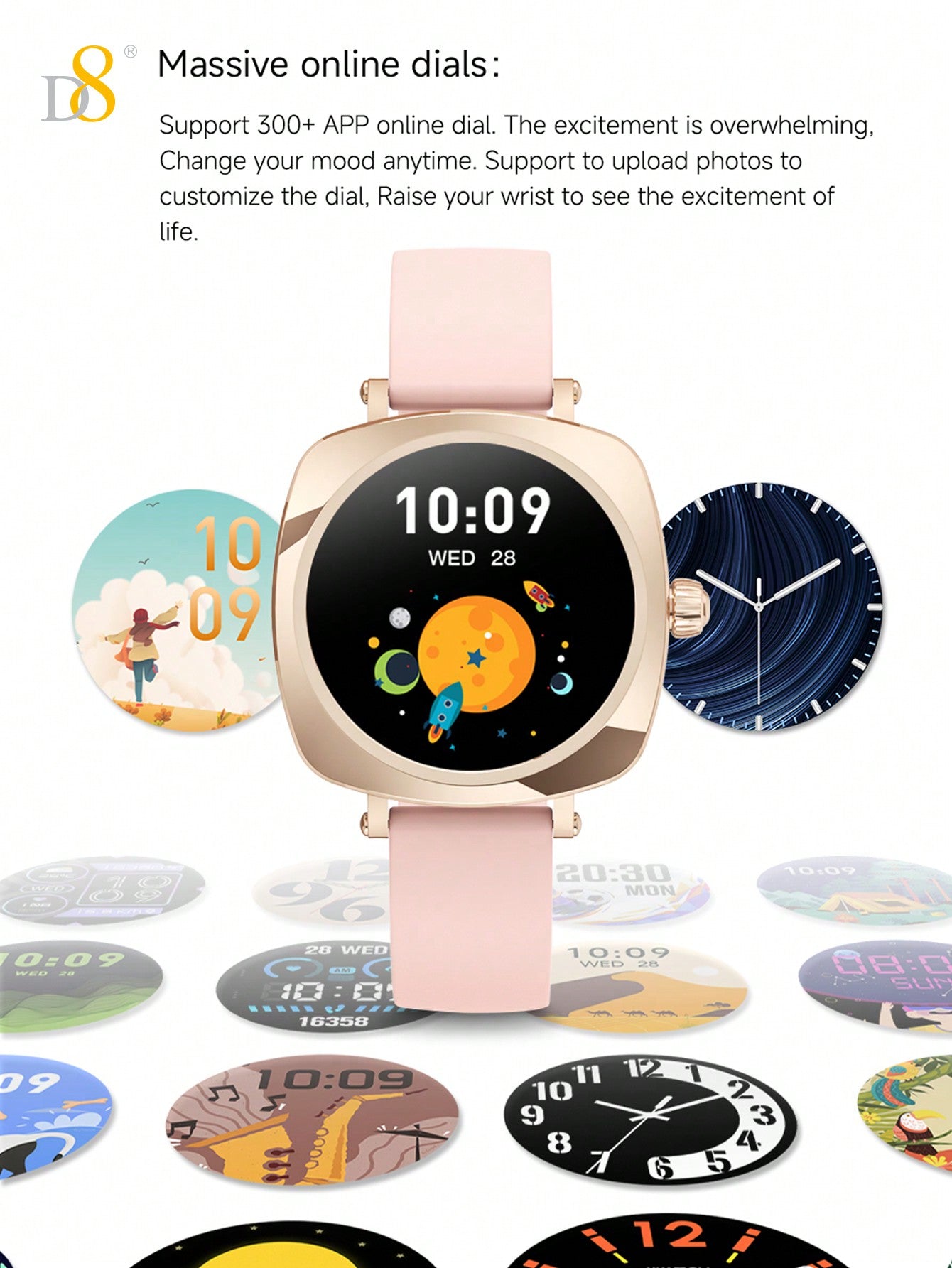 D8 Women's Smartwatch, 1.19", IP67 Waterproof, Calls, 100+ Sports Modes