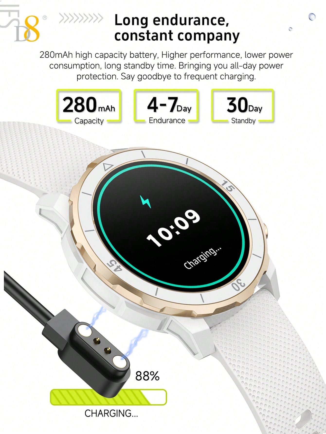 D8 Smartwatch 1.27" IP68 Sports Tracker for Android & iPhone - 100 Modes