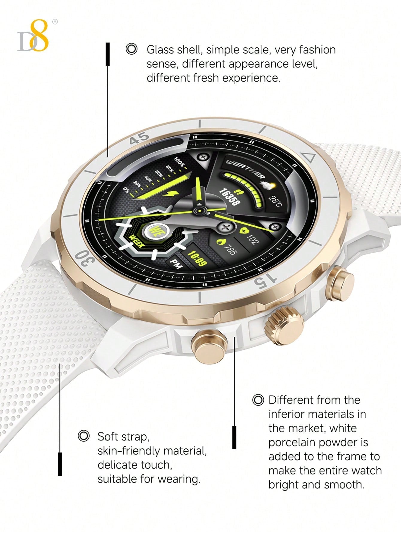 D8 Smartwatch 1.27" IP68 Sports Tracker for Android & iPhone - 100 Modes