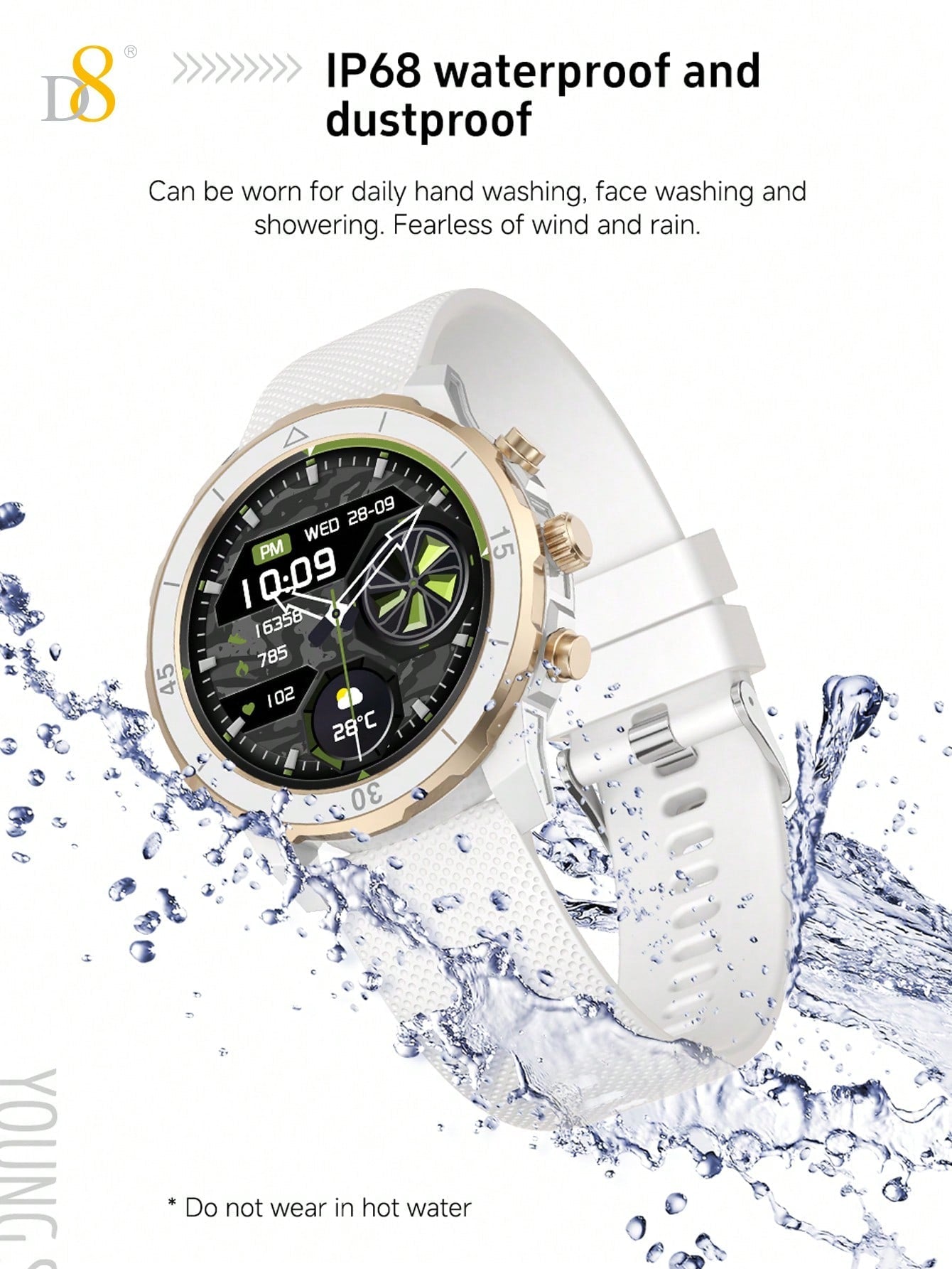 D8 Smartwatch 1.27" IP68 Sports Tracker for Android & iPhone - 100 Modes
