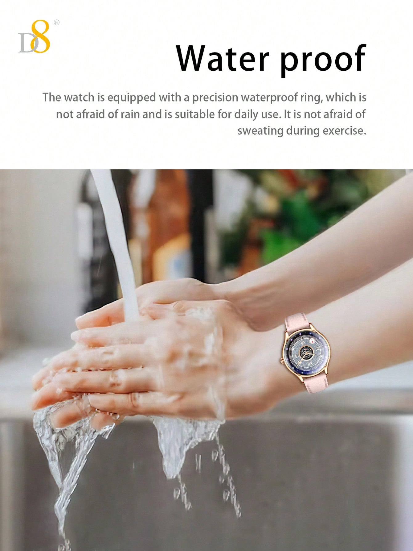 D8 Women's Smartwatch, 1.43" AMOLED, Calls, Fitness Tracker, 100+ Sports