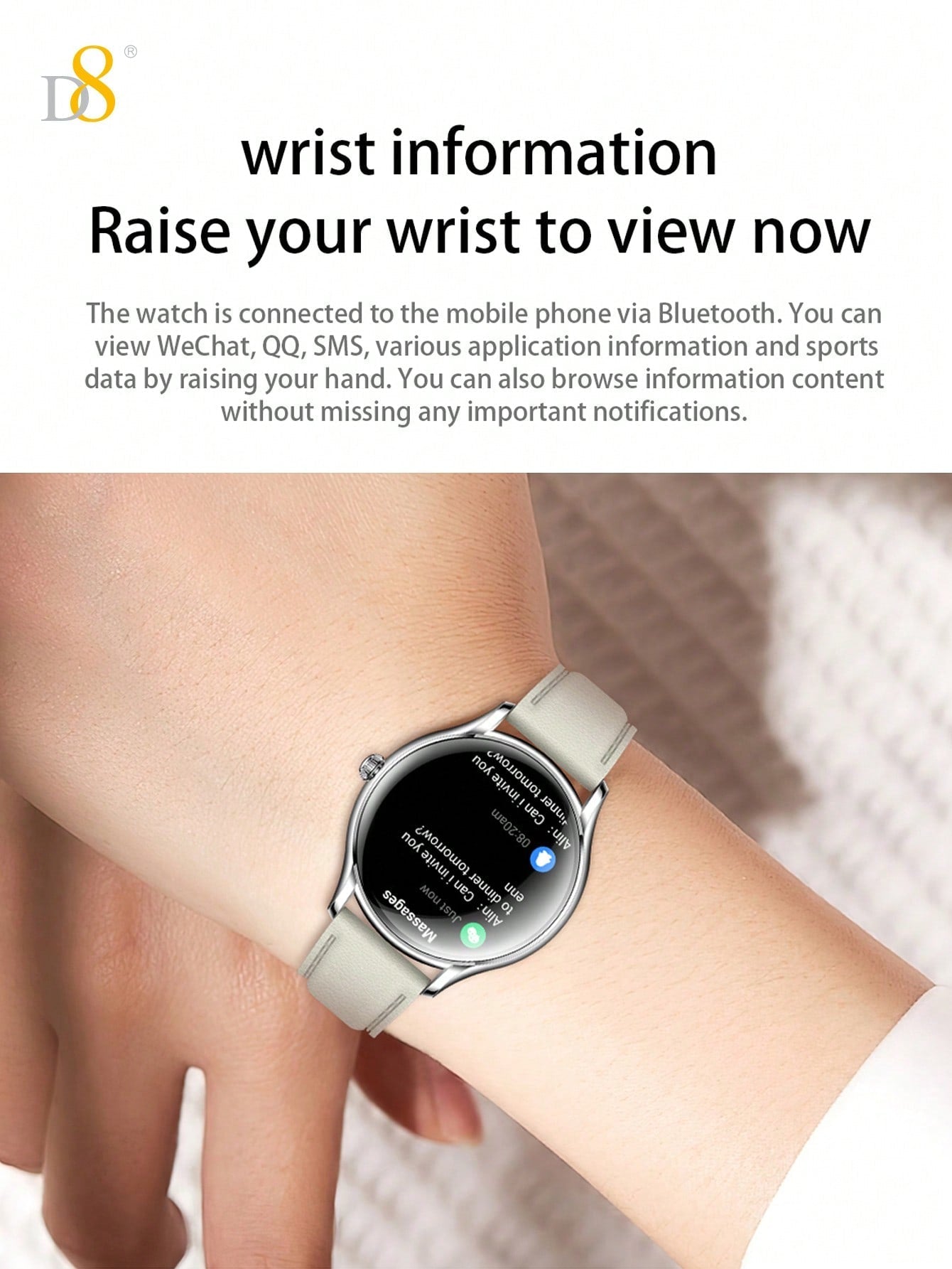 D8 Women's Smartwatch, 1.43" AMOLED, Calls, Fitness Tracker, 100+ Sports