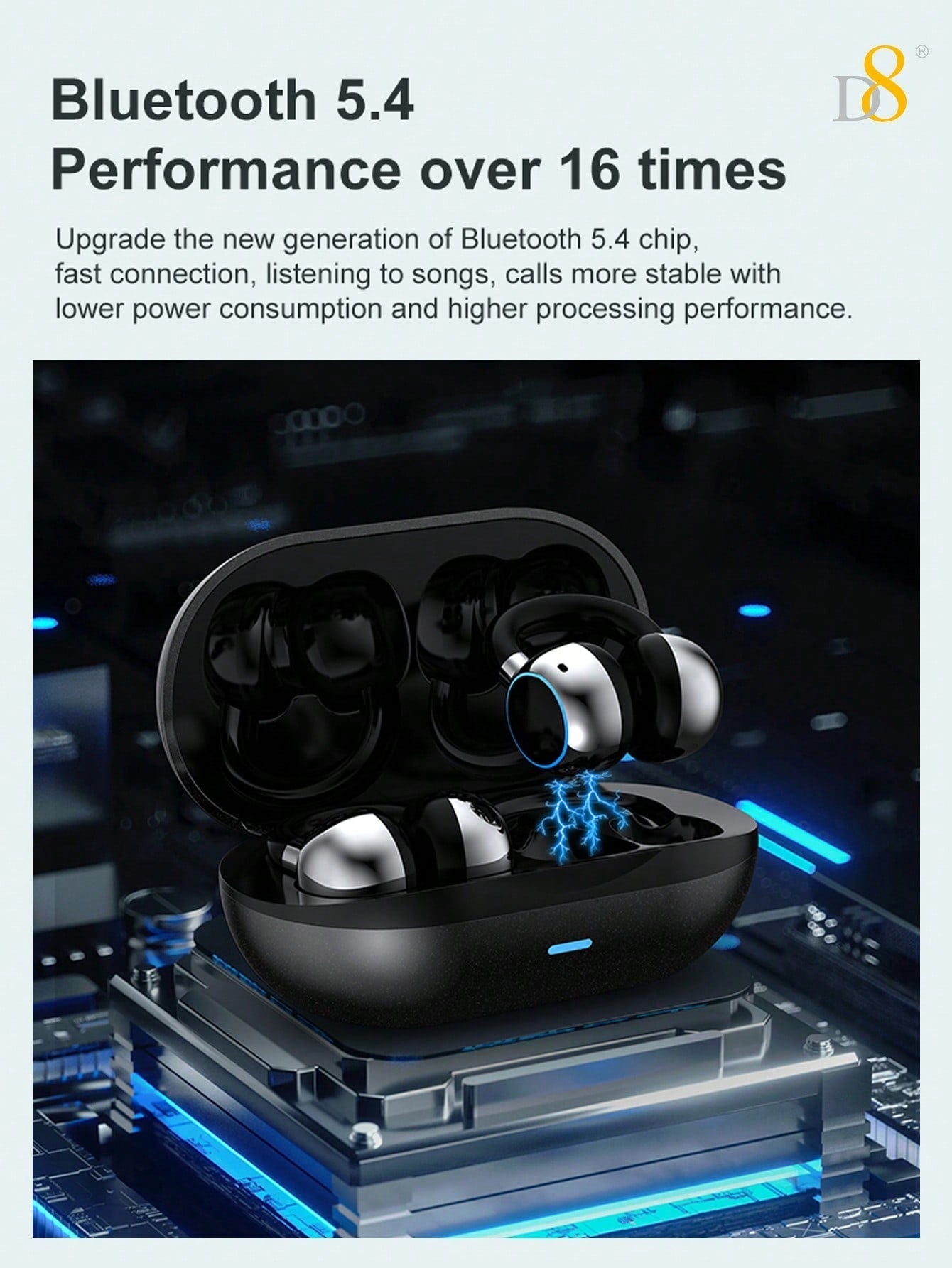 D8 Wireless Open-Ear Headphones, Sport Earhooks, C3 Calling, Sweat-Proof