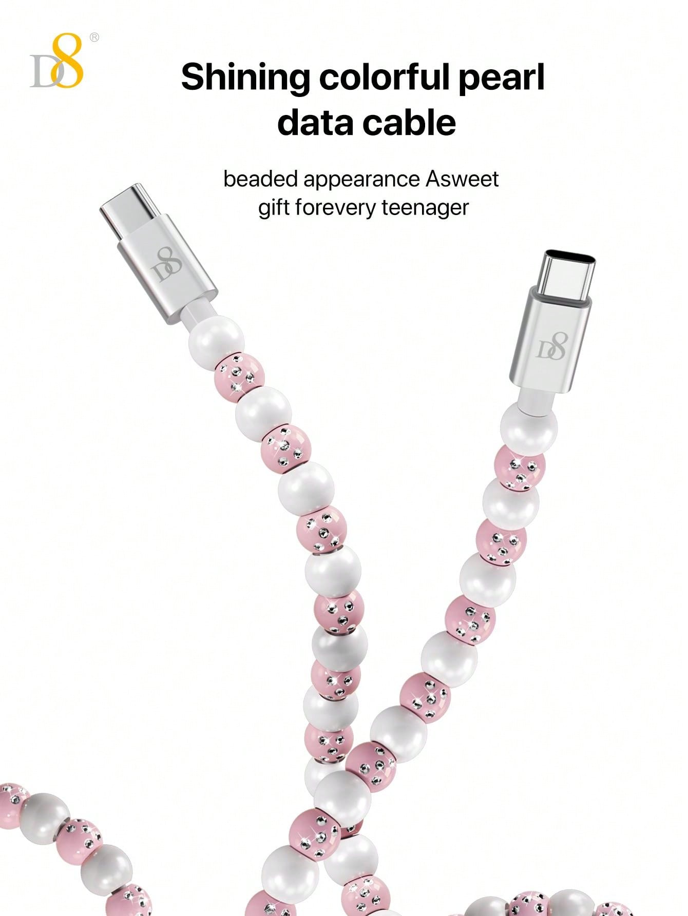 D8 USB C to Type C Cable – 3.3ft PD 60W Fast Charging, Beaded Braided Cord, Compatible with iPhone 15, iPad Pro, Galaxy S22