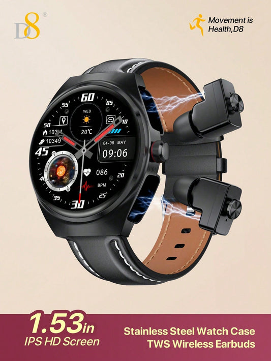D8 Smartwatch with Earbuds, 1.53" HD Touch, Calls, Fitness & Sleep Tracker