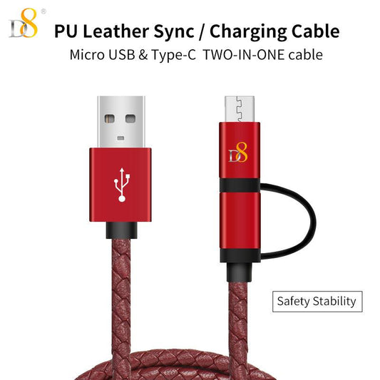 D8 2in1 Micro & USB-C PU Leather Cable Top Charging Solution