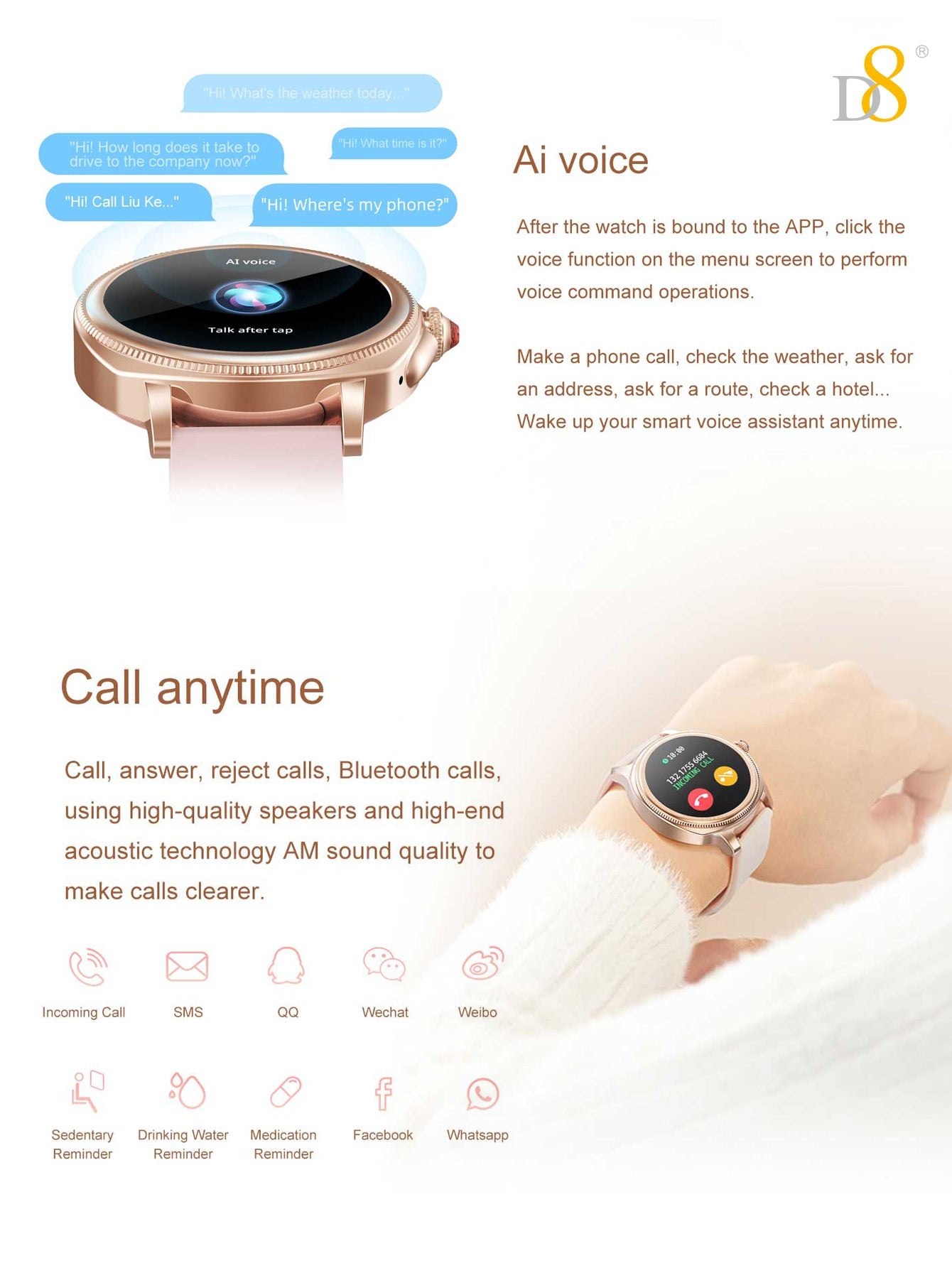 IP68 Waterproof Activity Tracker Smartch For Woman - Dynamic8